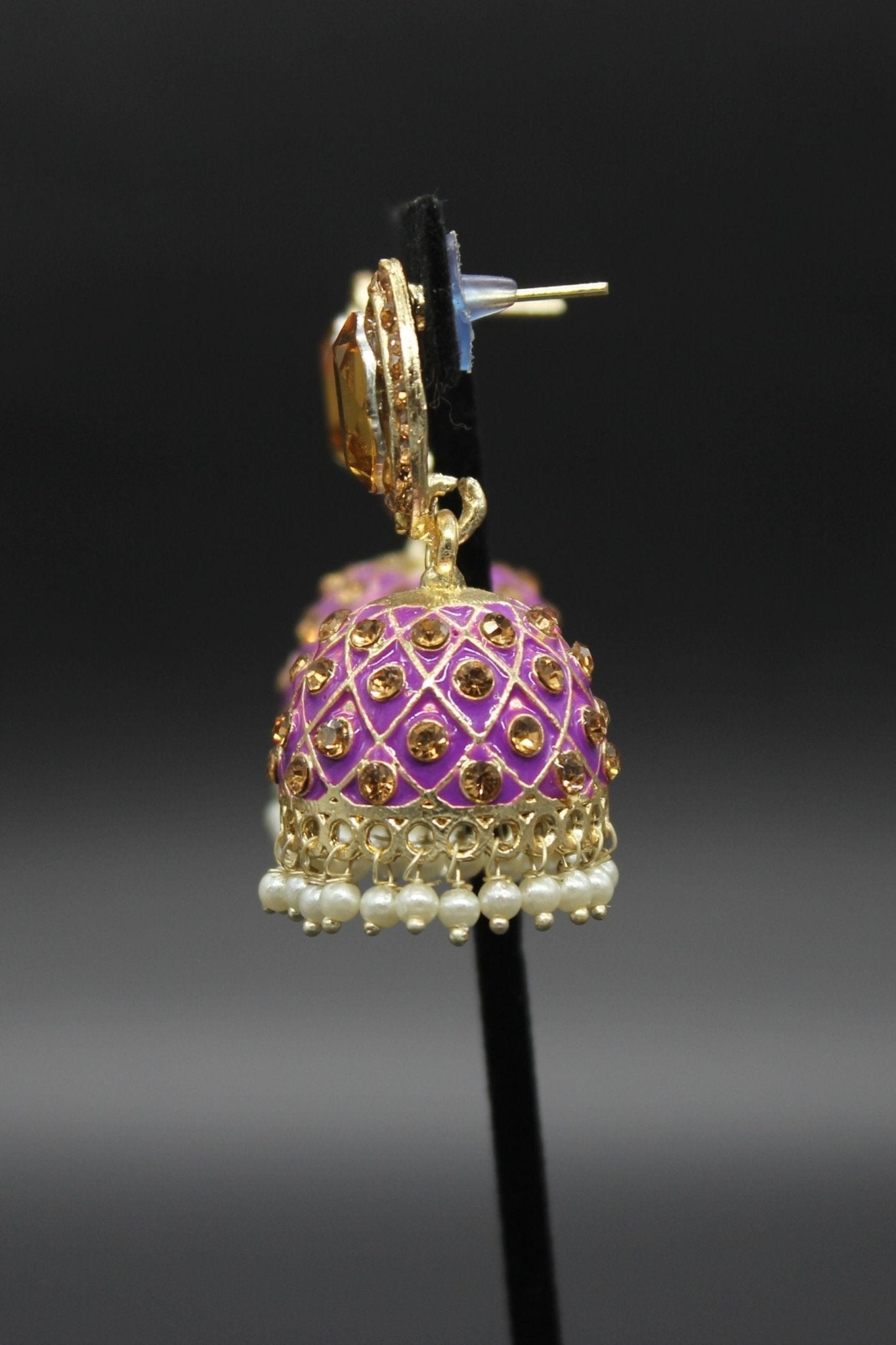 Kundan Jhumka Earrings With stones. Multiple Colors Available - JCS Fashions