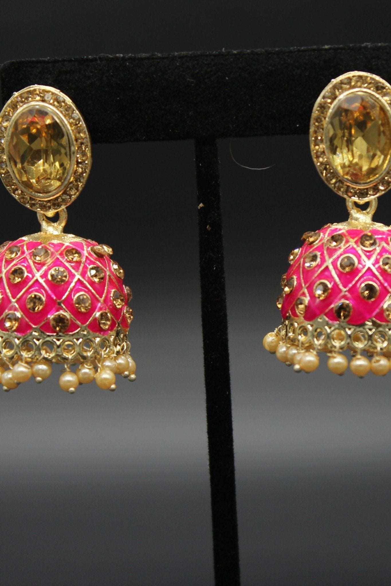 Kundan Jhumka Earrings With stones. Multiple Colors Available - JCS Fashions