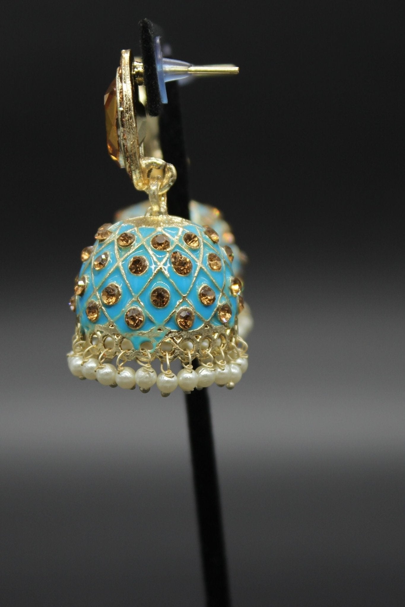 Kundan Jhumka Earrings With stones. Multiple Colors Available - JCS Fashions