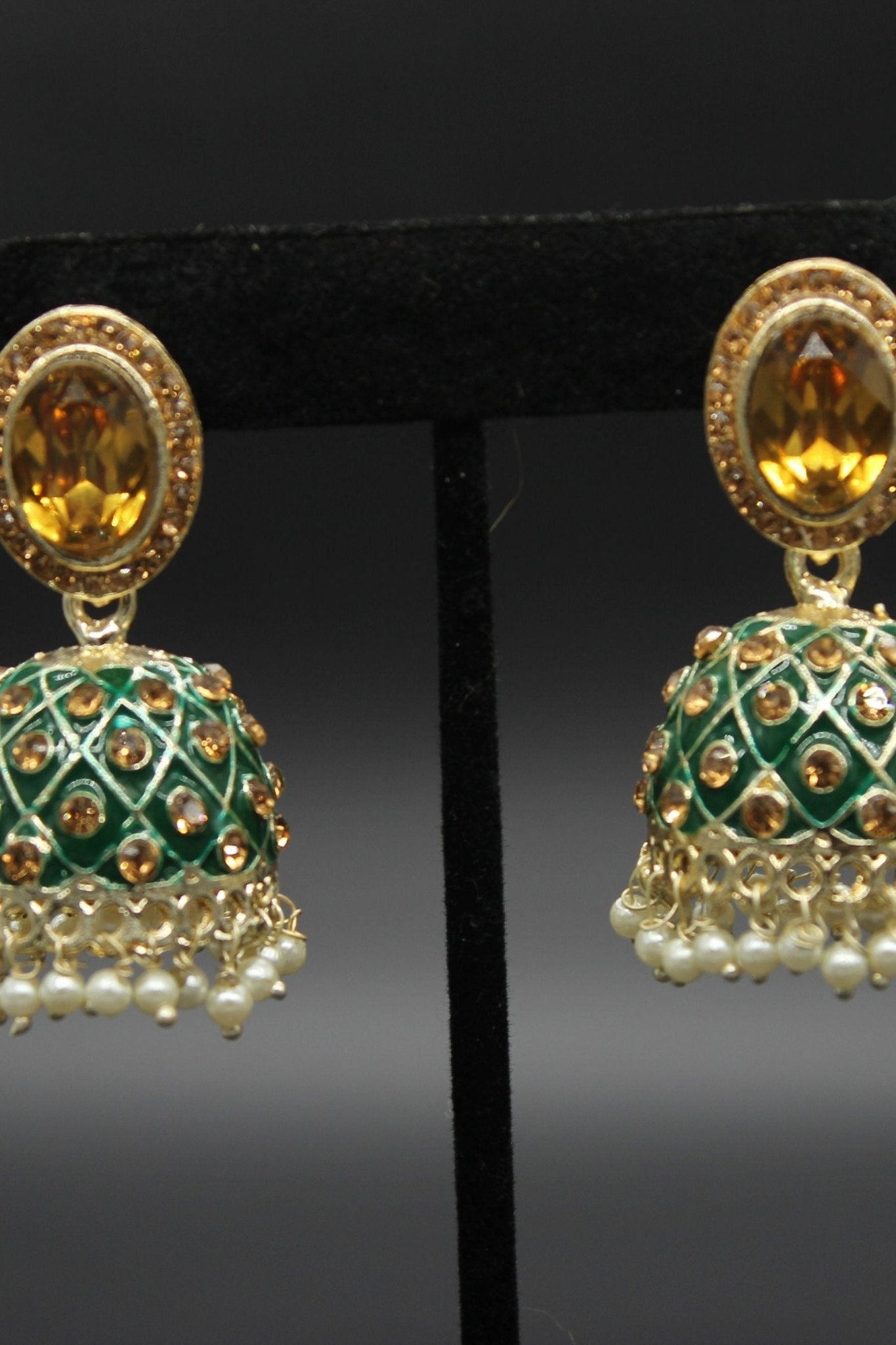 Kundan Jhumka Earrings With stones. Multiple Colors Available - JCS Fashions