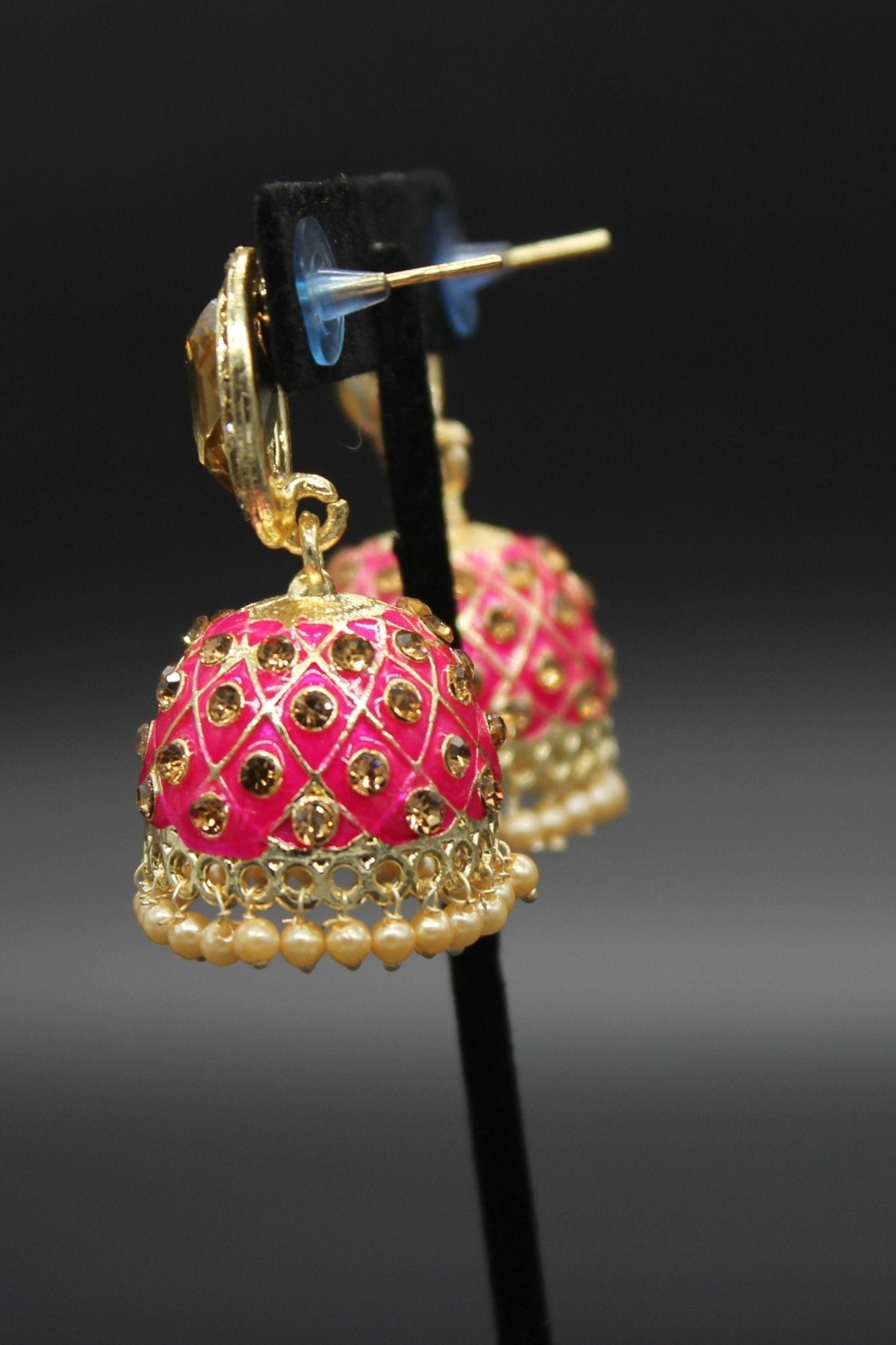 Kundan Jhumka Earrings With stones. Multiple Colors Available - JCS Fashions