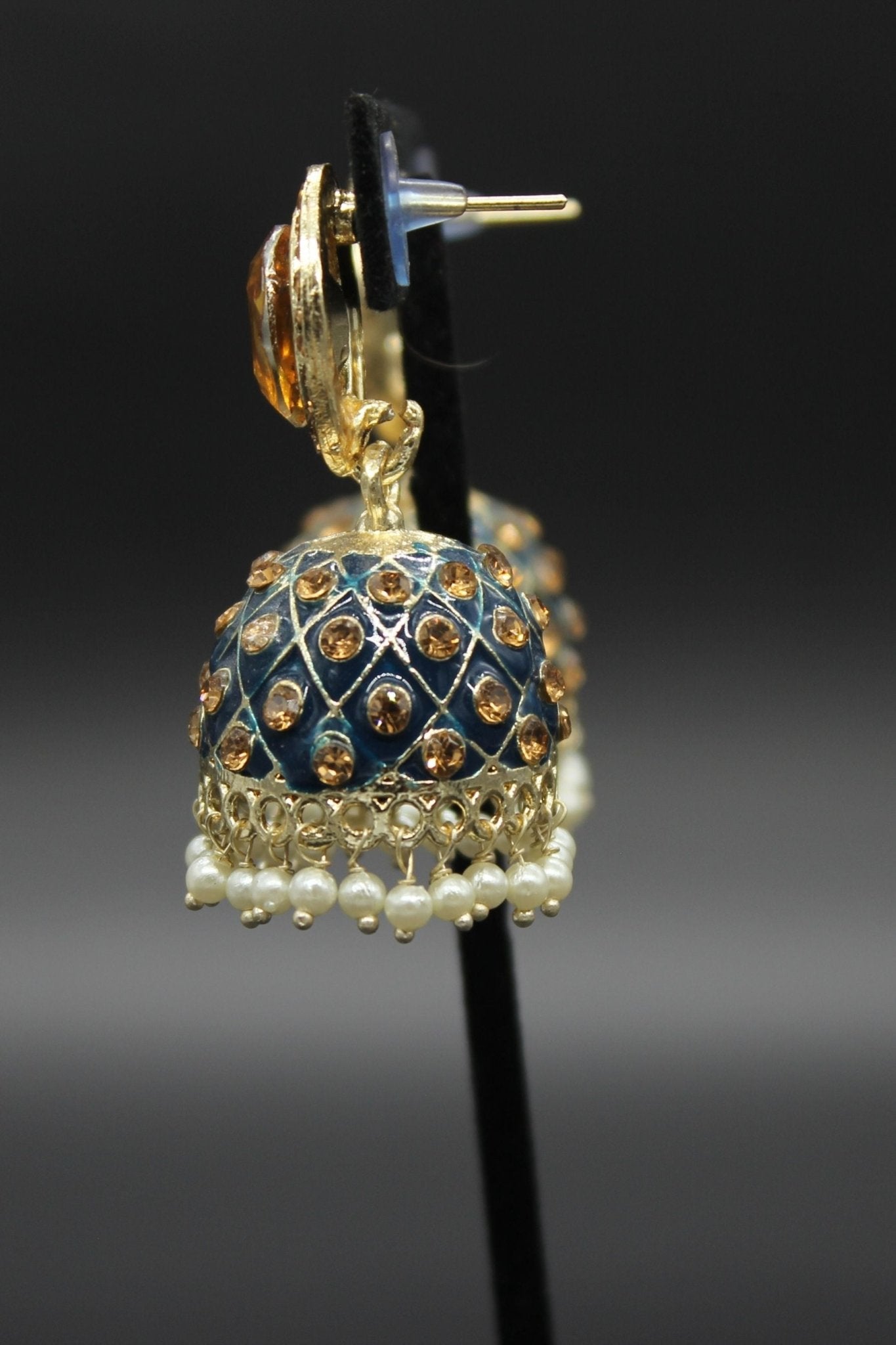 Kundan Jhumka Earrings With stones. Multiple Colors Available - JCS Fashions