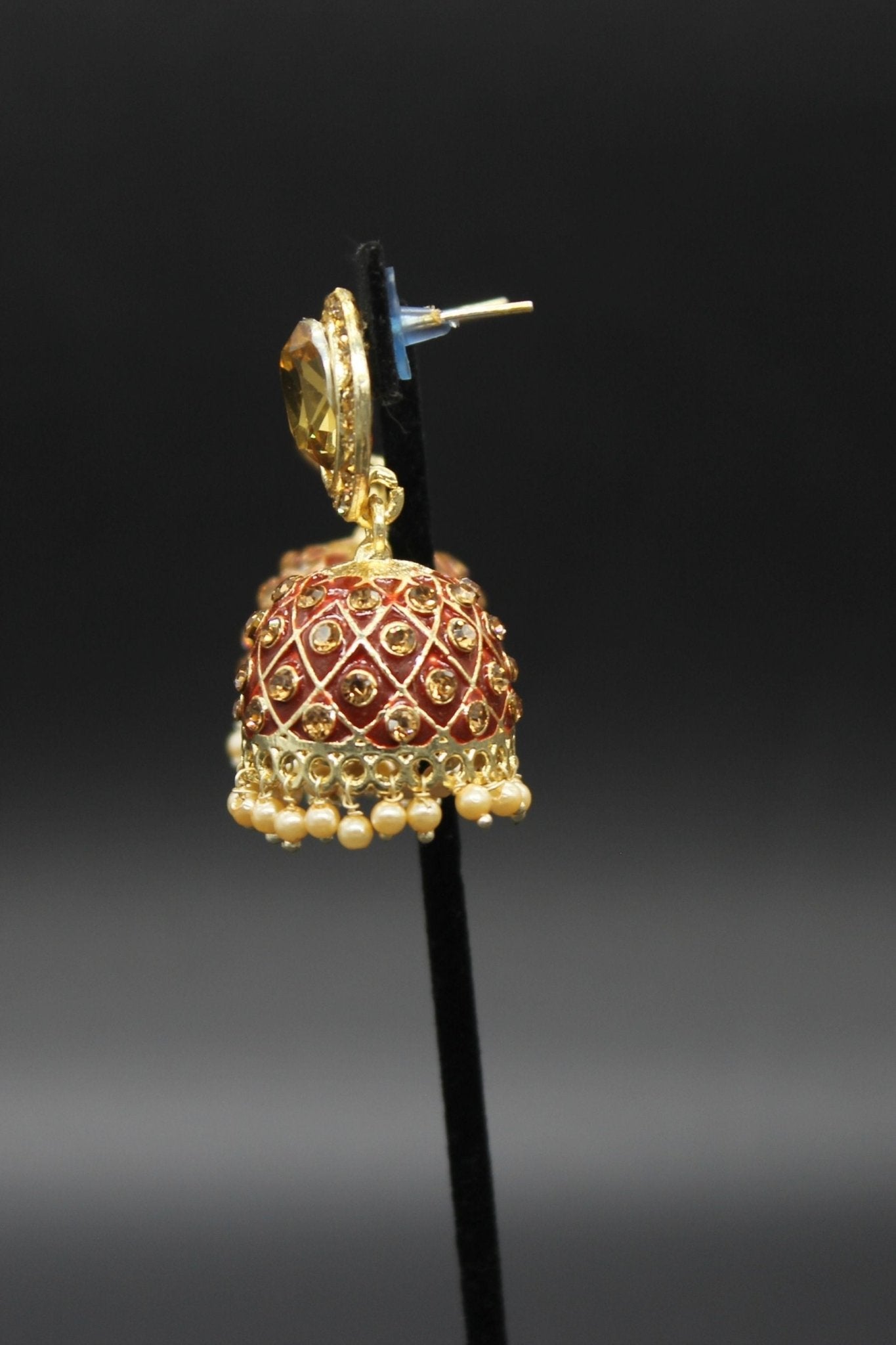 Kundan Jhumka Earrings With stones. Multiple Colors Available - JCS Fashions