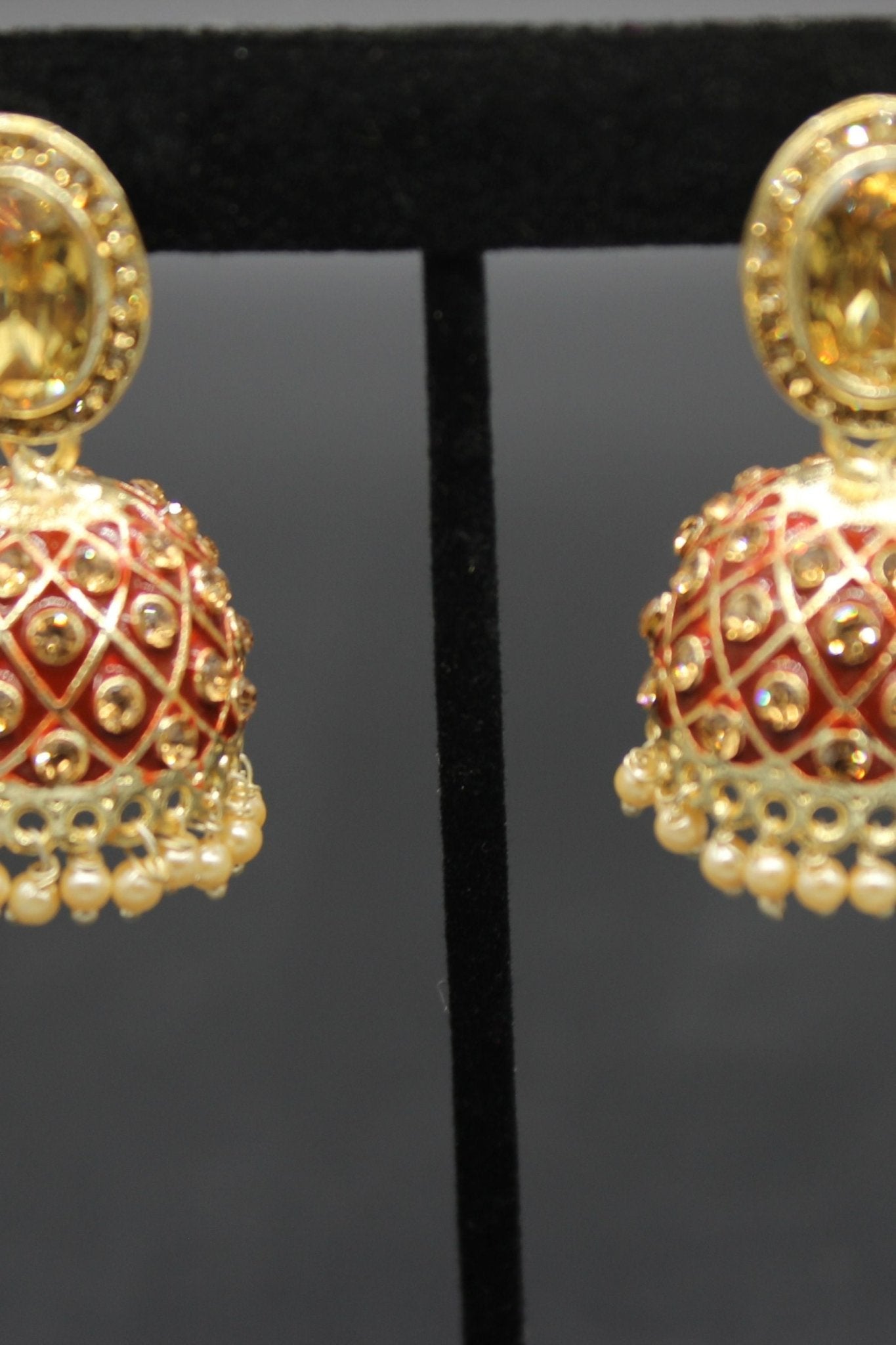 Kundan Jhumka Earrings With stones. Multiple Colors Available - JCS Fashions
