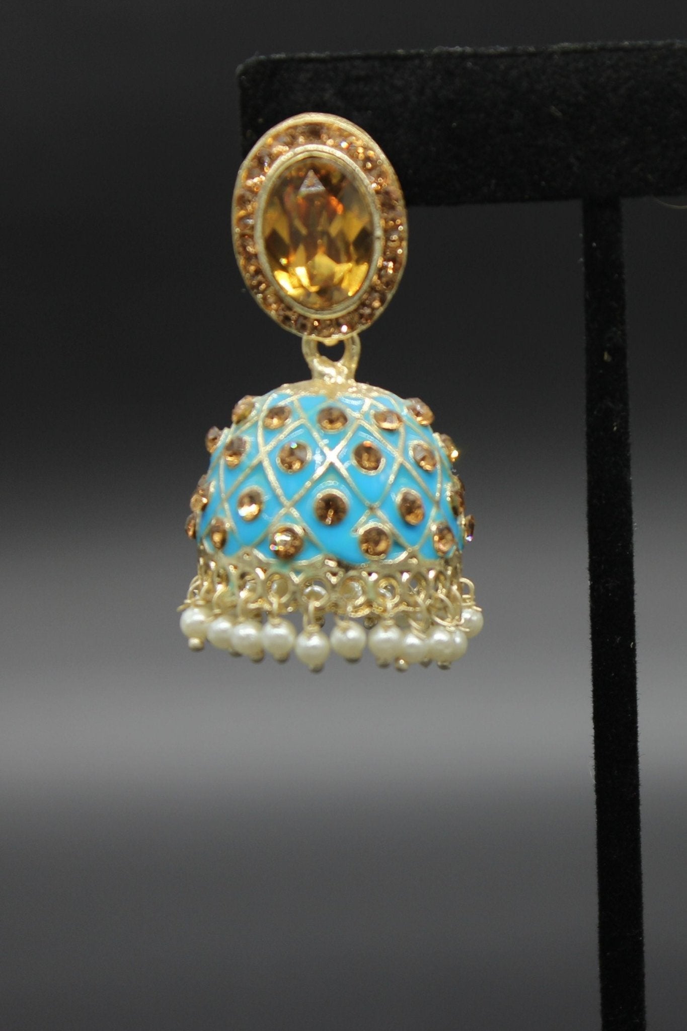 Kundan Jhumka Earrings With stones. Multiple Colors Available - JCS Fashions