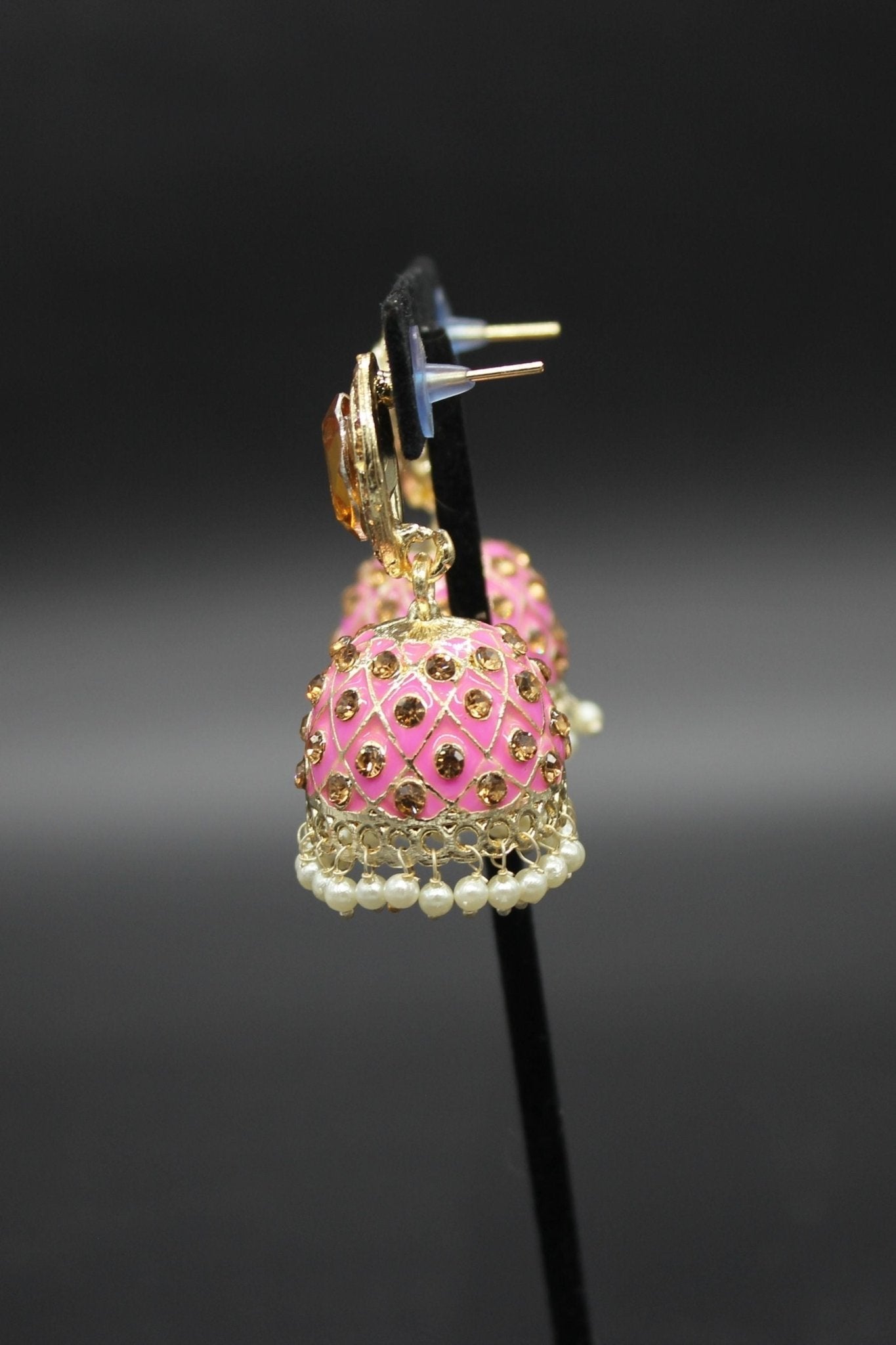 Kundan Jhumka Earrings With stones. Multiple Colors Available - JCS Fashions