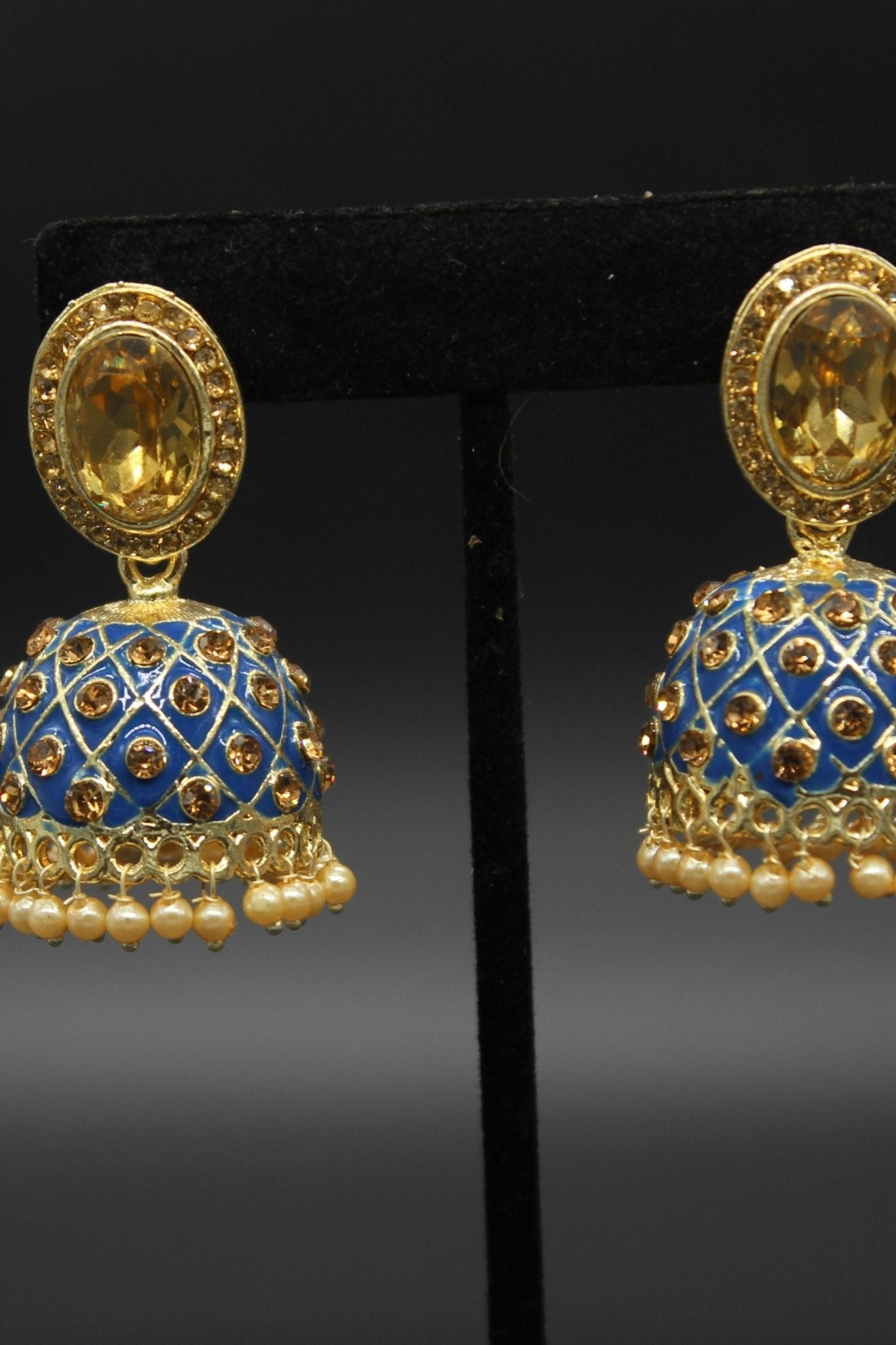 Kundan Jhumka Earrings With stones. Multiple Colors Available - JCS Fashions