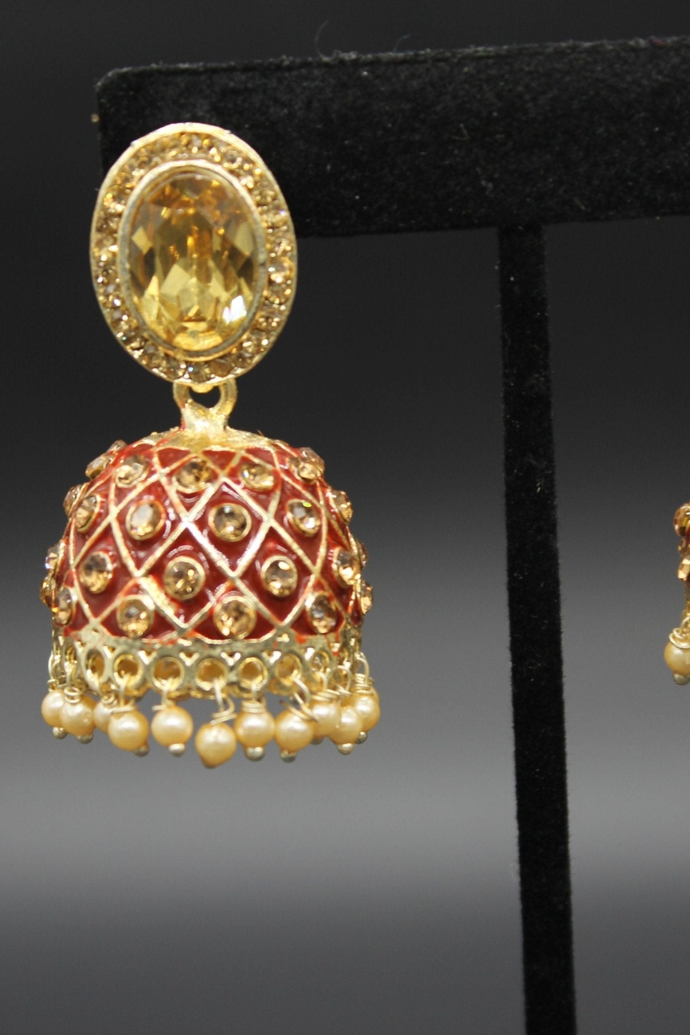 Kundan Jhumka Earrings With stones. Multiple Colors Available - JCS Fashions