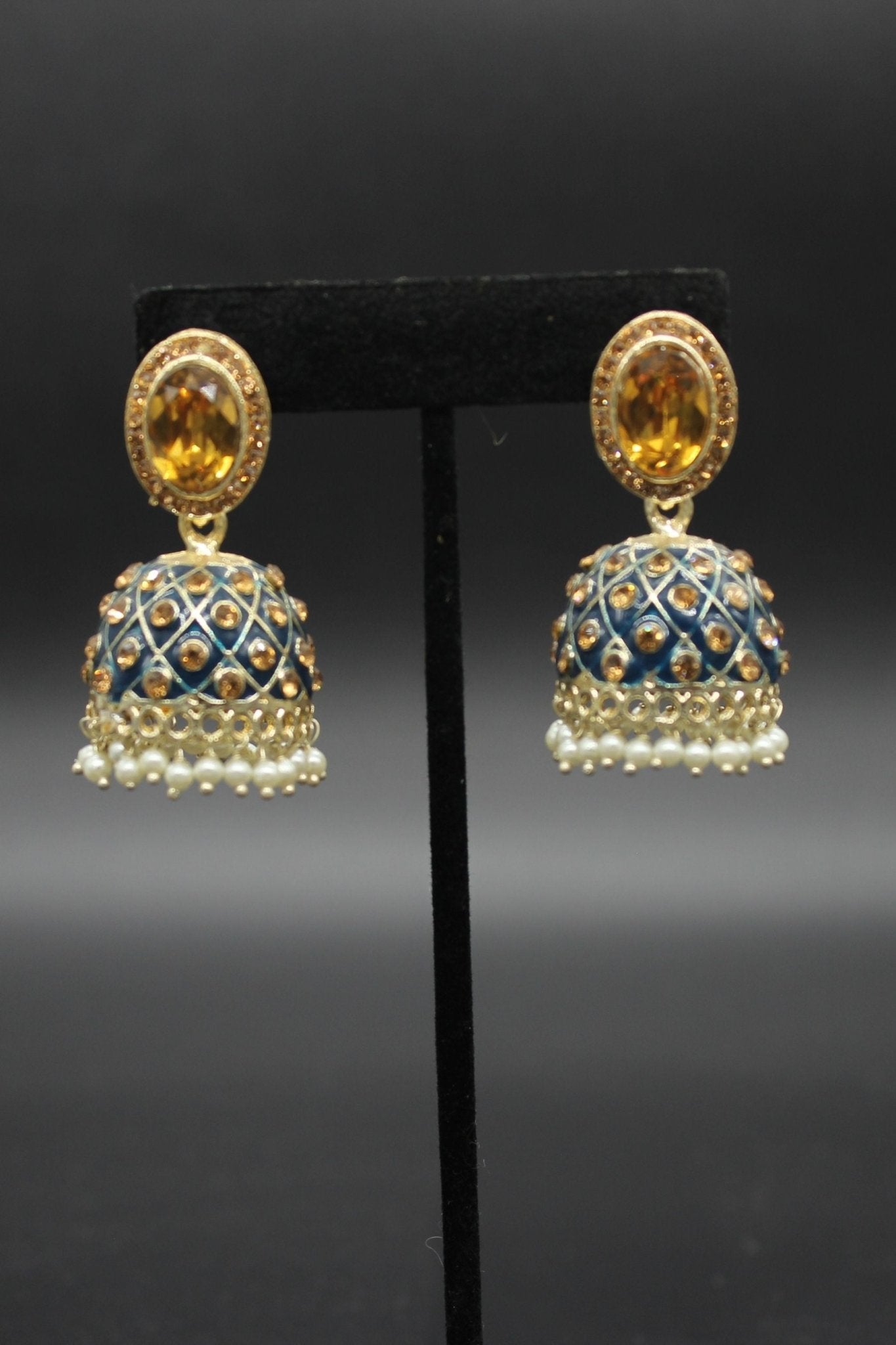 Kundan Jhumka Earrings With stones. Multiple Colors Available - JCS Fashions