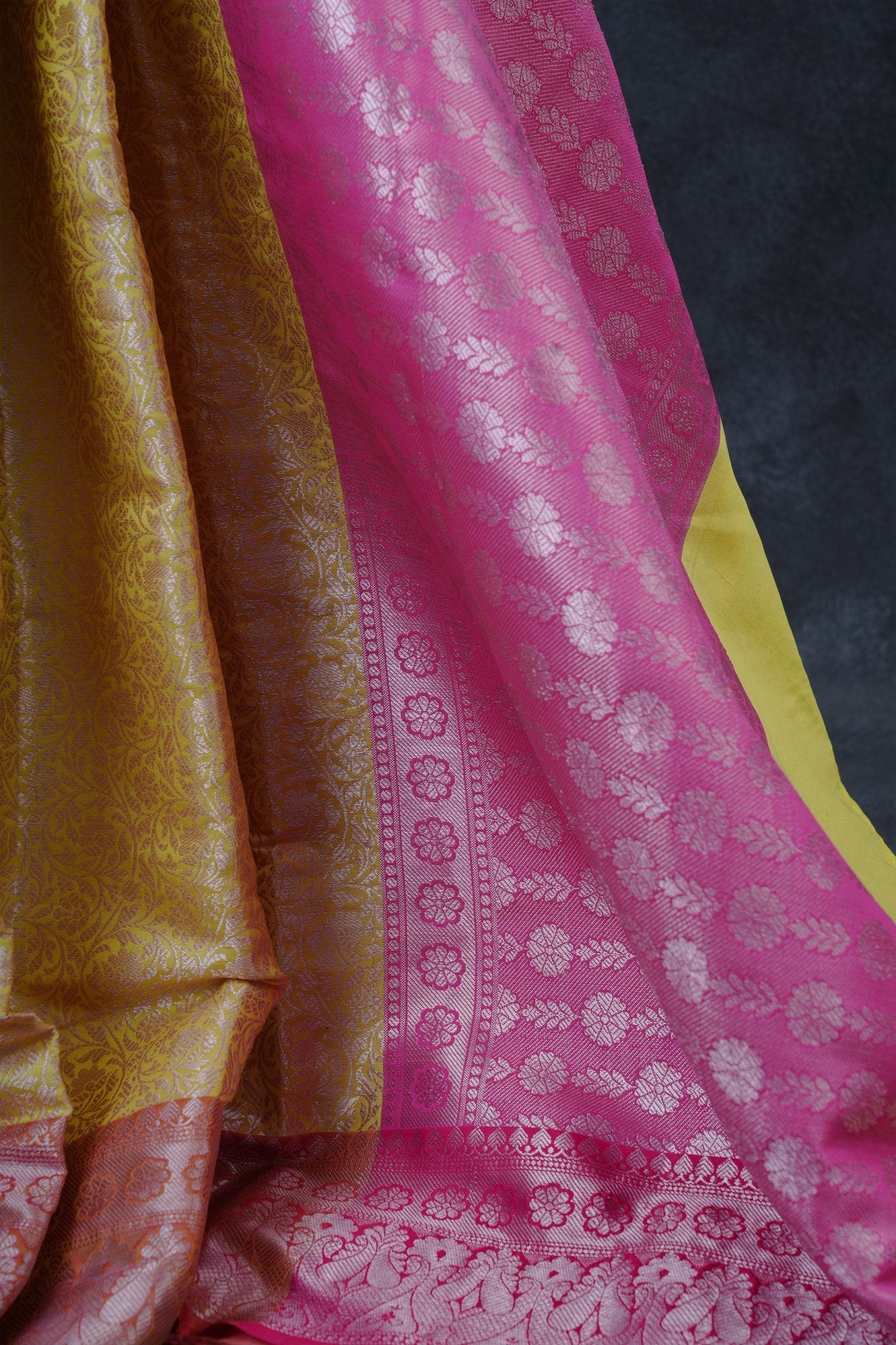 Lemon Yellow Banarasi Soft Silk Saree with Silver Weaving Brocade Saree JCS Fashions