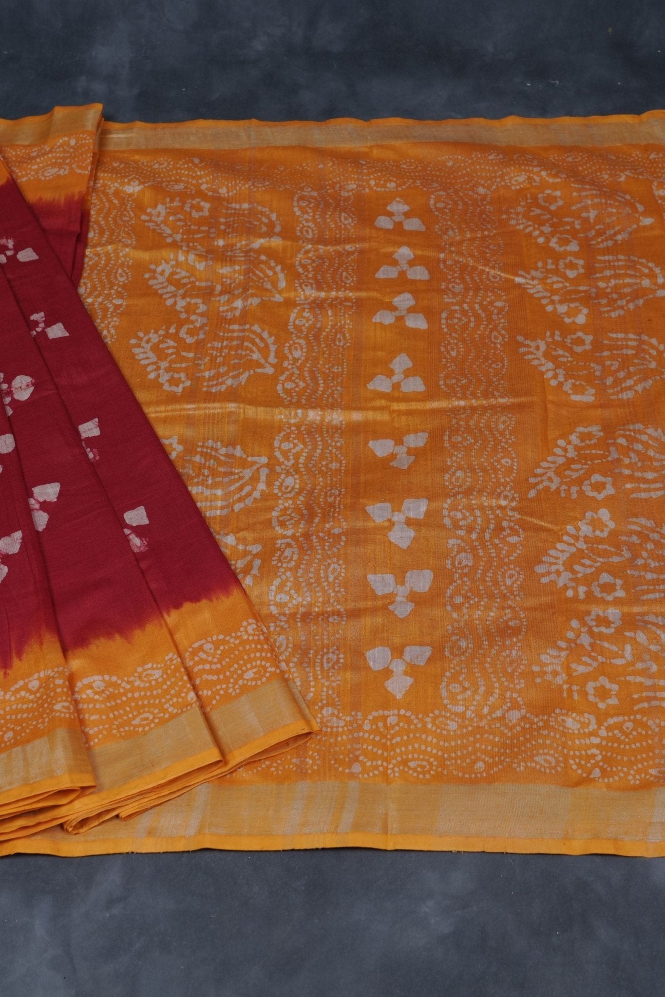 Liva Certified Linen Cotton Saree: Batik Prints and Contrast Border SAREE JCS Fashions