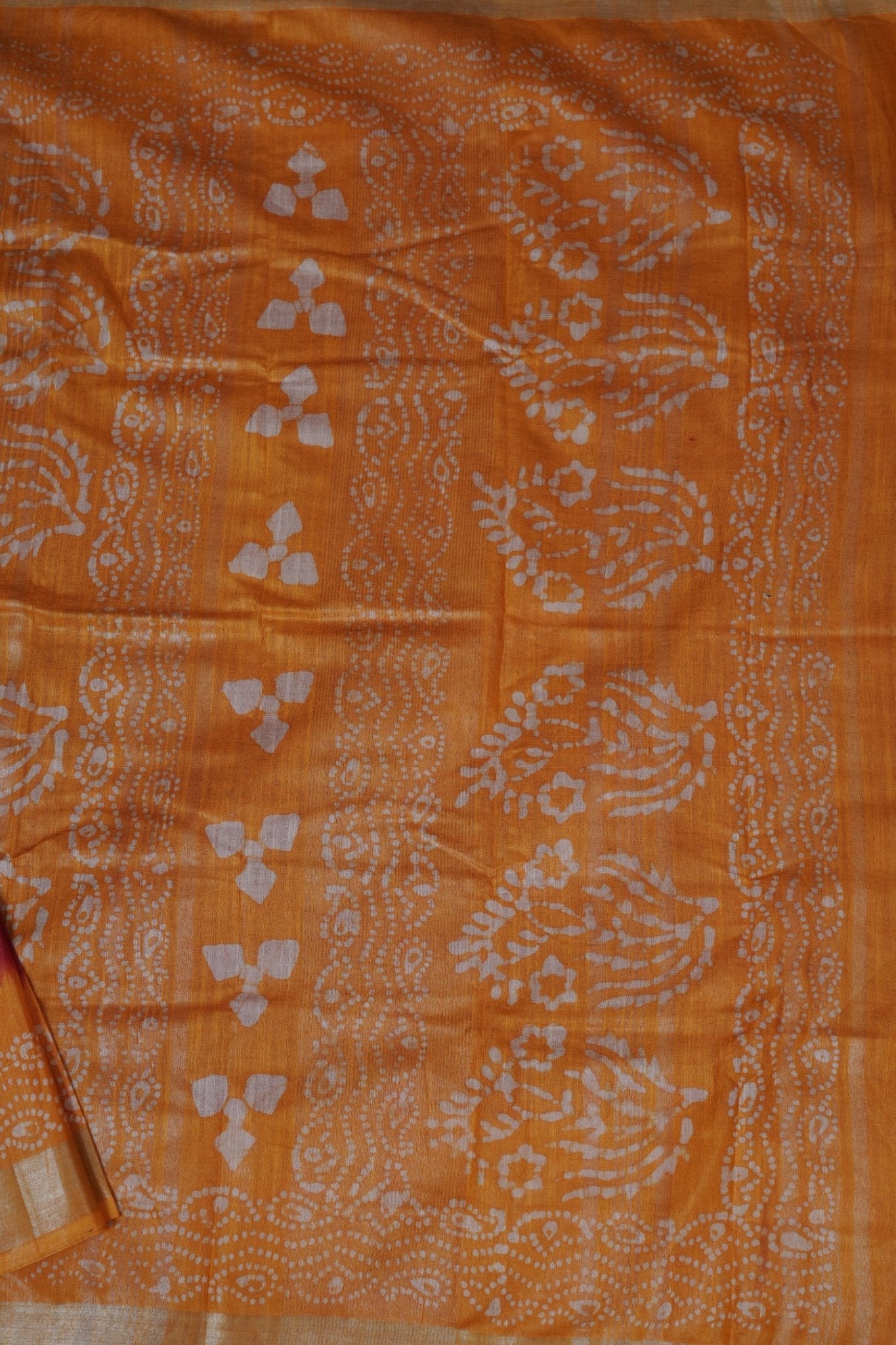 Liva Certified Linen Cotton Saree: Batik Prints and Contrast Border SAREE JCS Fashions