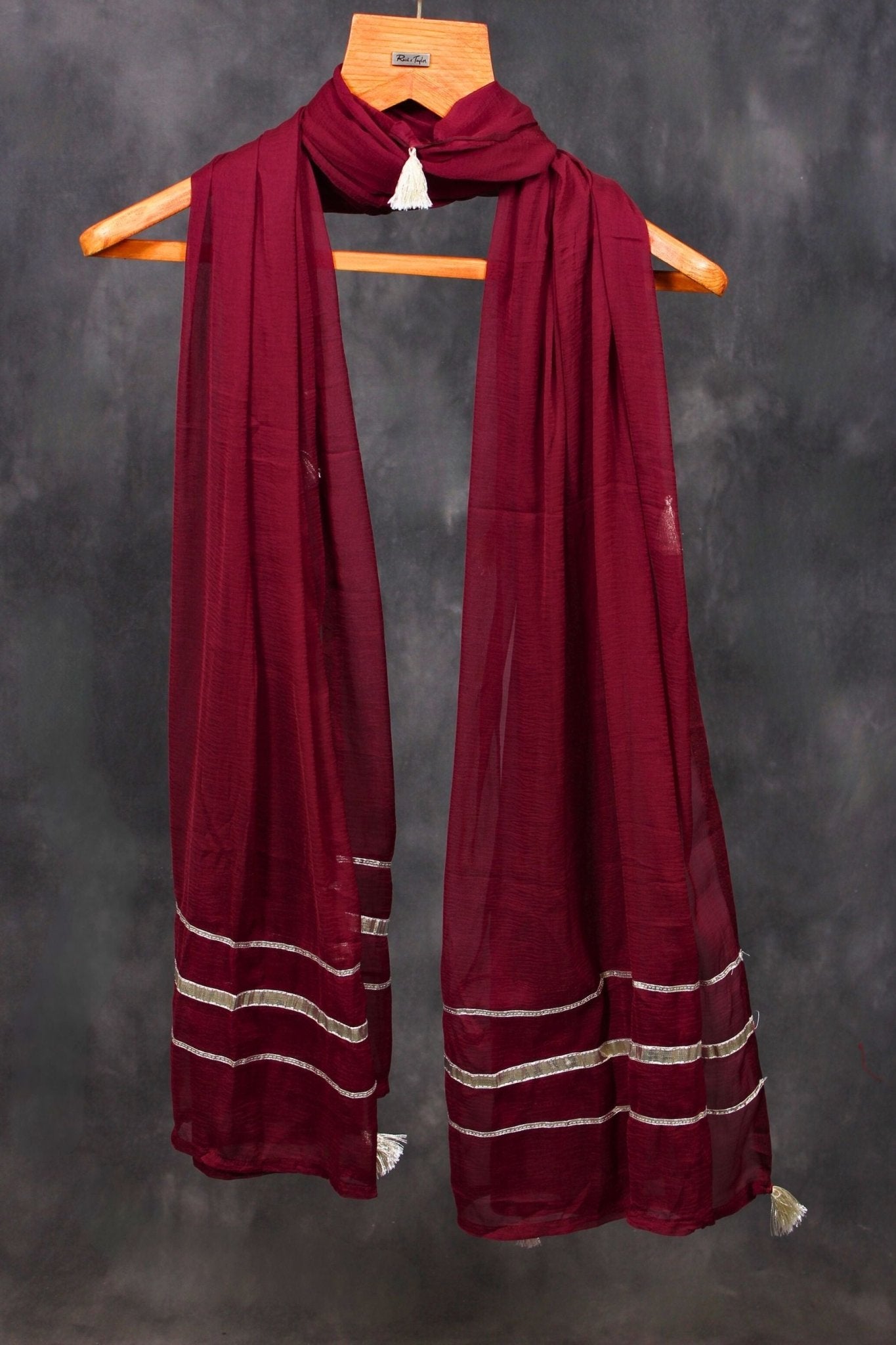 Lustrous Soft Chiffon Dupatta with Tassel Embellishments by JCSFashions Dupatta JCS Fashions Maroon Free size