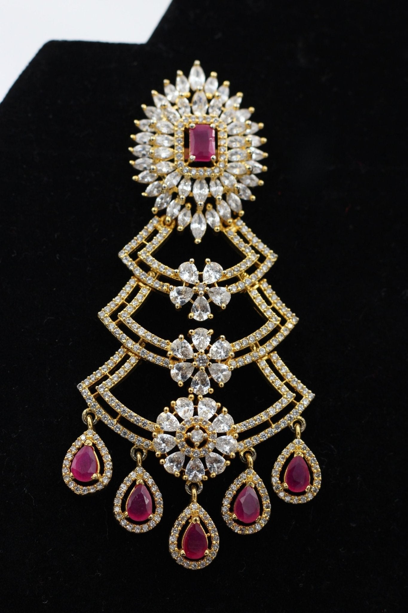 Luxe Pink & White Stone Long Earrings with Gold Polish - JCS Fashions Jewelry JCS Fashions