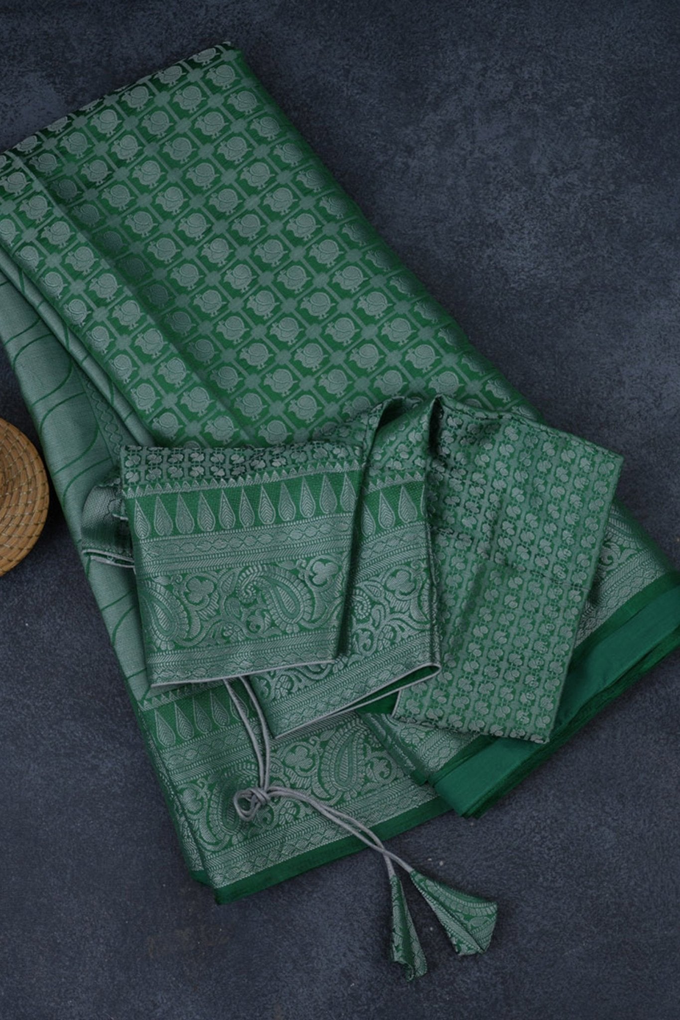 Luxurious Dupion Silk Saree with Silver Zari & Customizable Blouse Saree JCS Fashions Green 5.5 meters