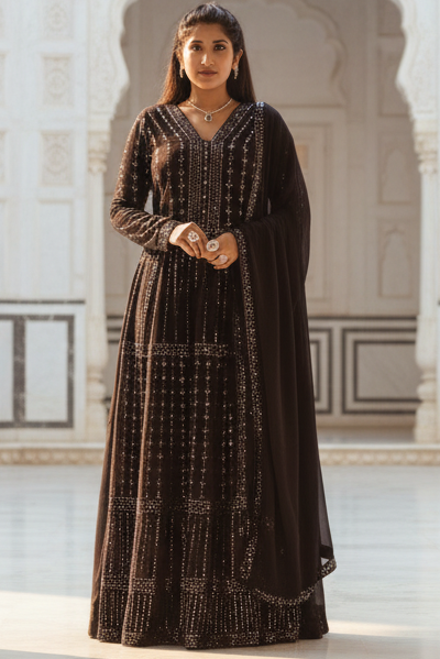 Luxurious Embroidered Georgette Kurti Gown with Sequin Accents KURTI JCS Fashions
