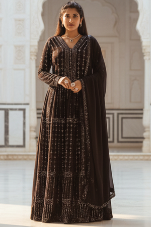 Purple Embroidered Georgette Kurti Gown with Sequin