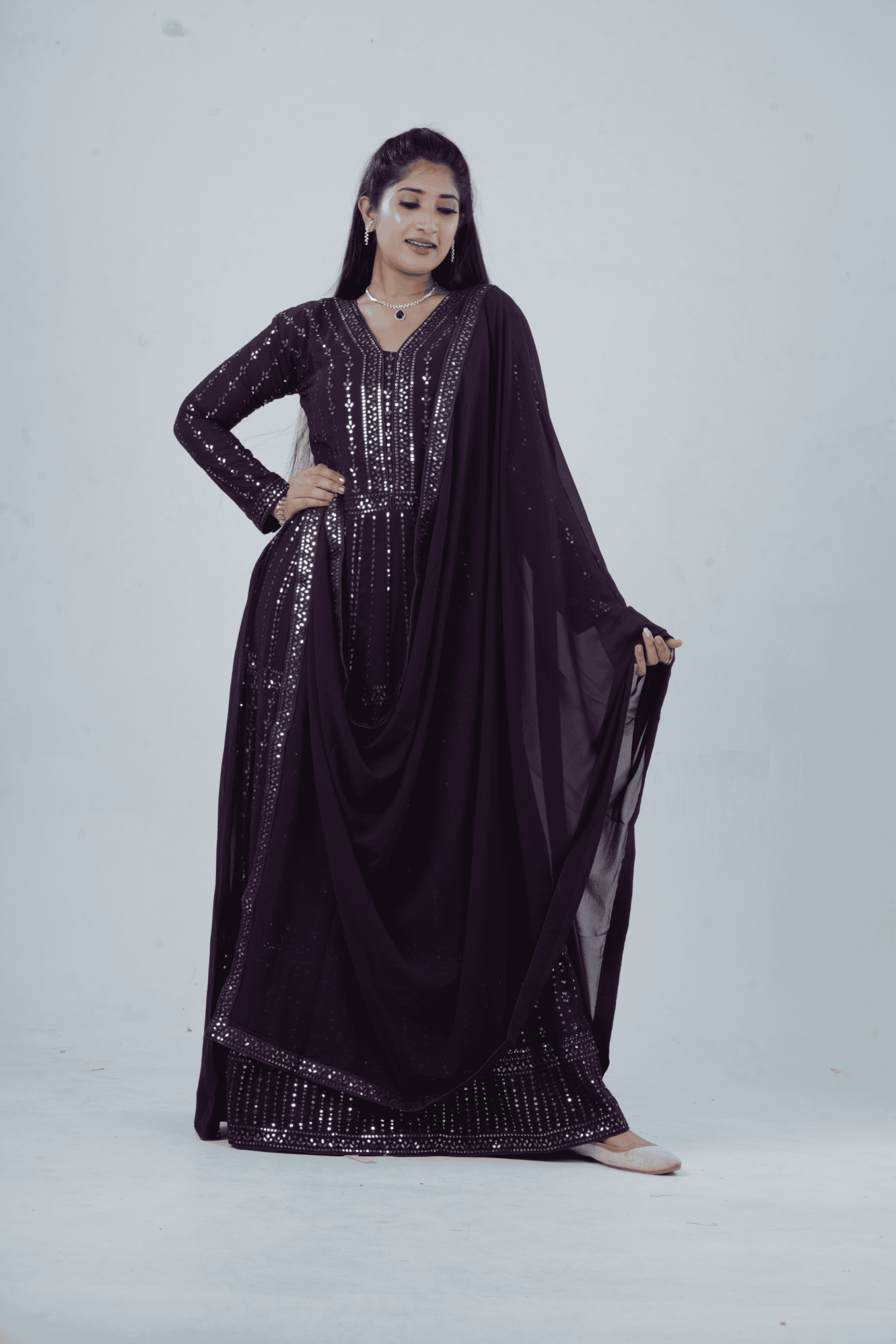 Luxurious Embroidered Georgette Kurti Gown with Sequin Accents KURTI JCS Fashions