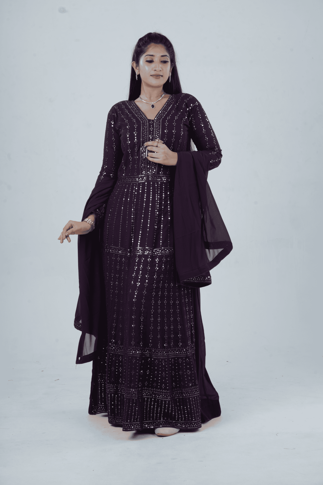 Luxurious Embroidered Georgette Kurti Gown with Sequin Accents KURTI JCS Fashions