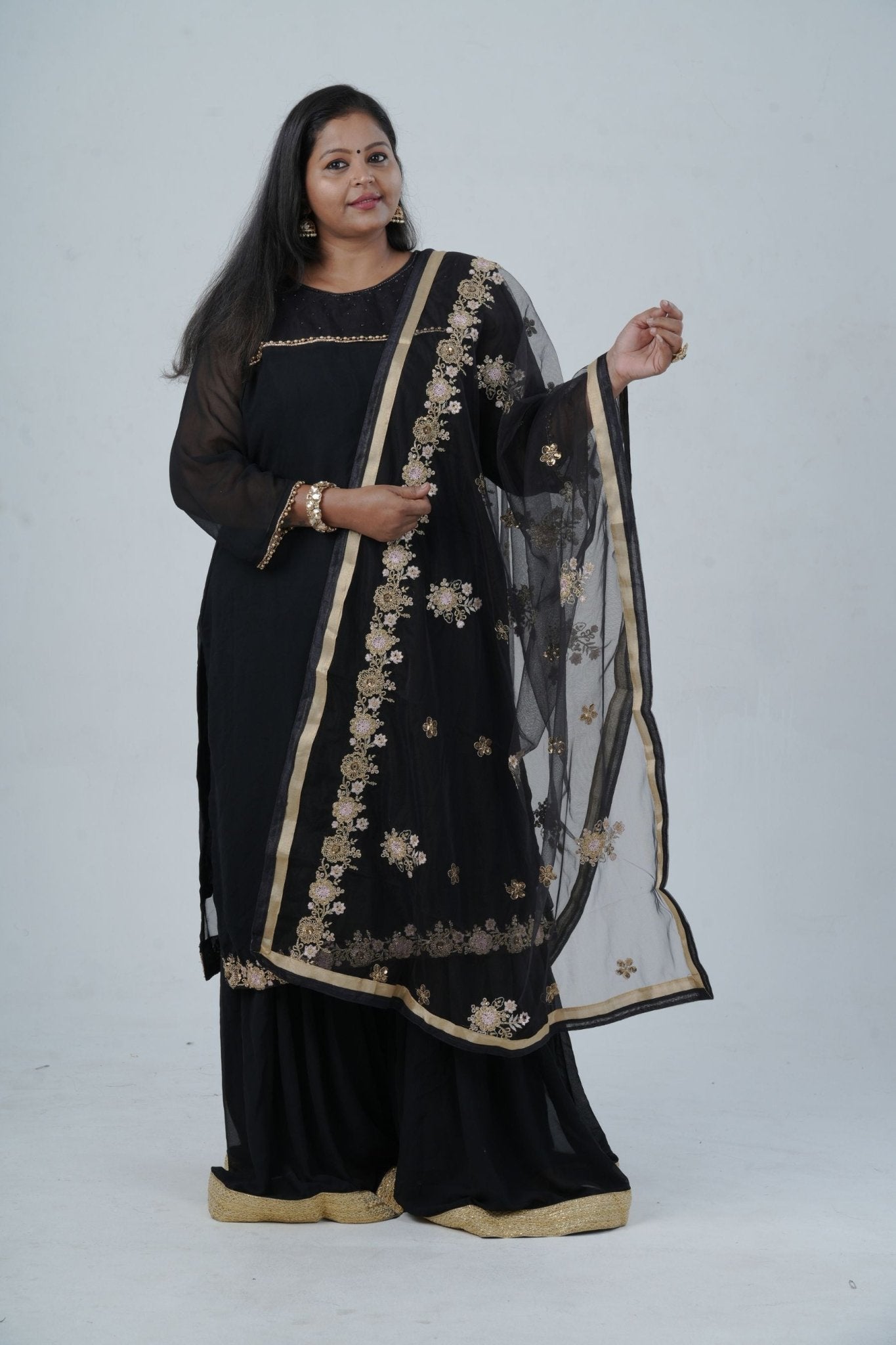 Luxurious Georgette Sharara Set - Embellished Kurti with Sequined Dupatta KURTI JCS Fashions