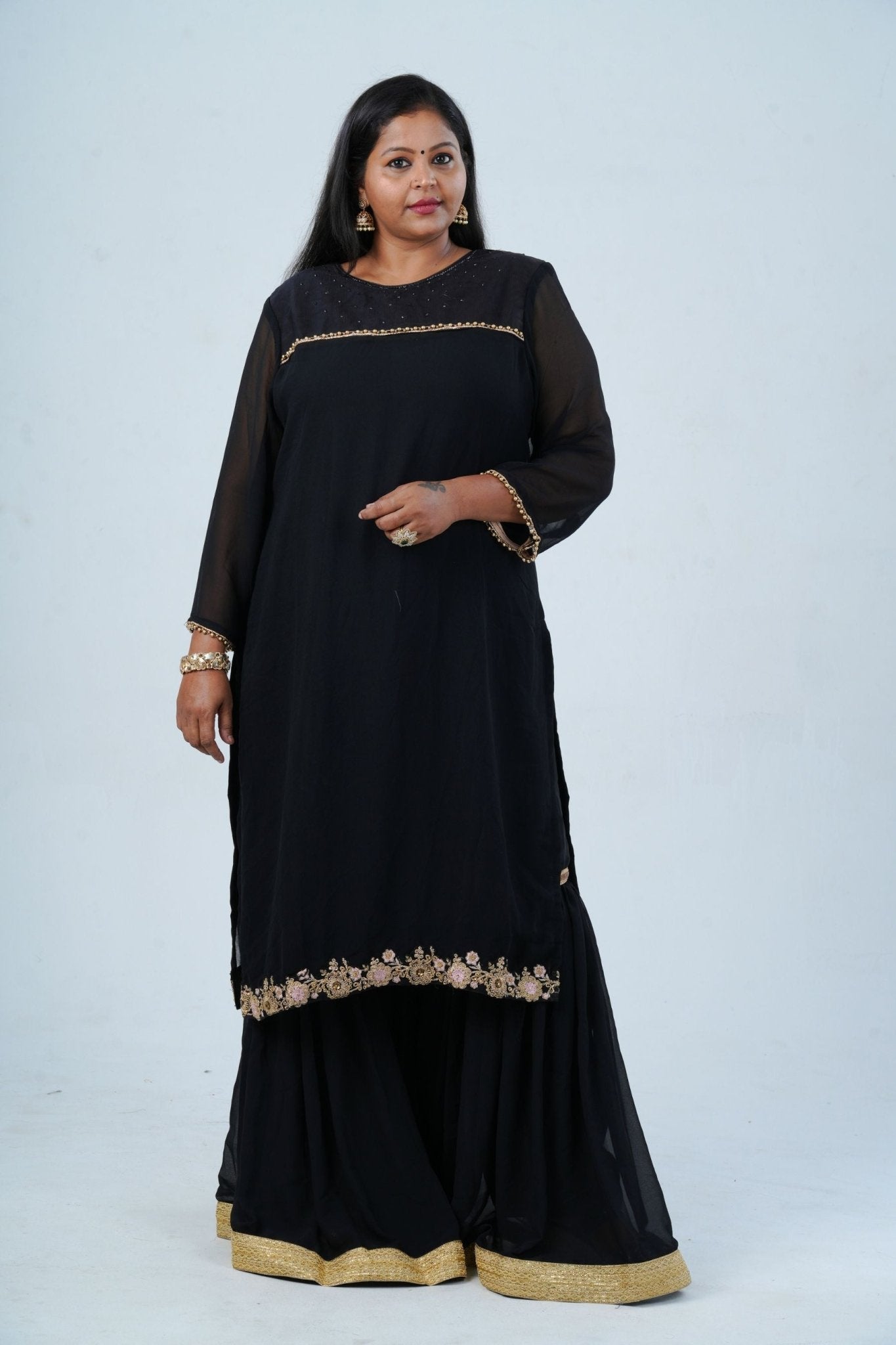 Luxurious Georgette Sharara Set - Embellished Kurti with Sequined Dupatta KURTI JCS Fashions