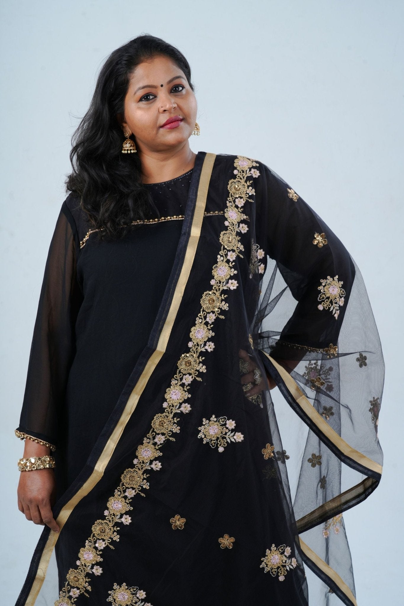 Luxurious Georgette Sharara Set - Embellished Kurti with Sequined Dupatta KURTI JCS Fashions