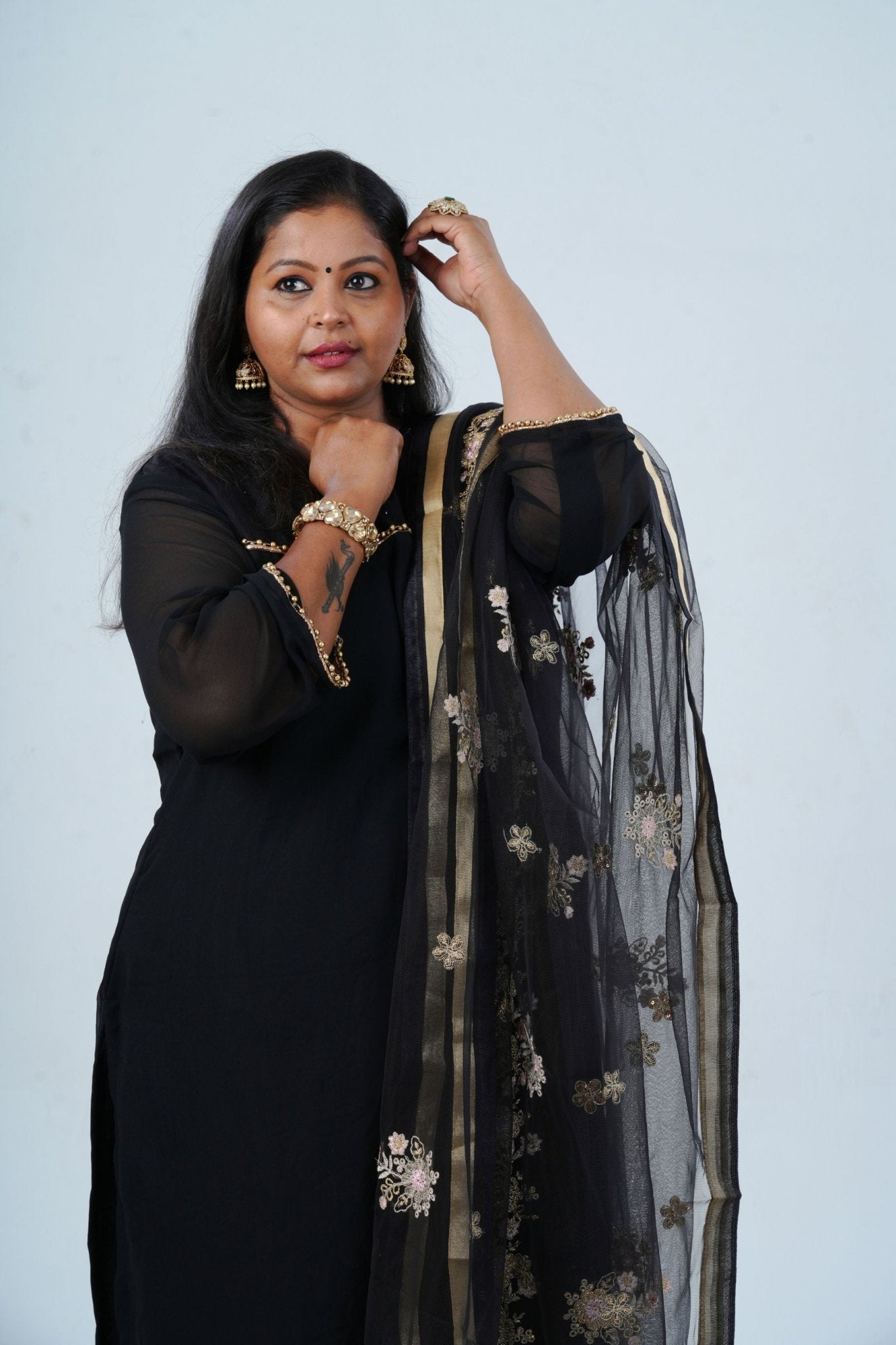 Luxurious Georgette Sharara Set - Embellished Kurti with Sequined Dupatta KURTI JCS Fashions