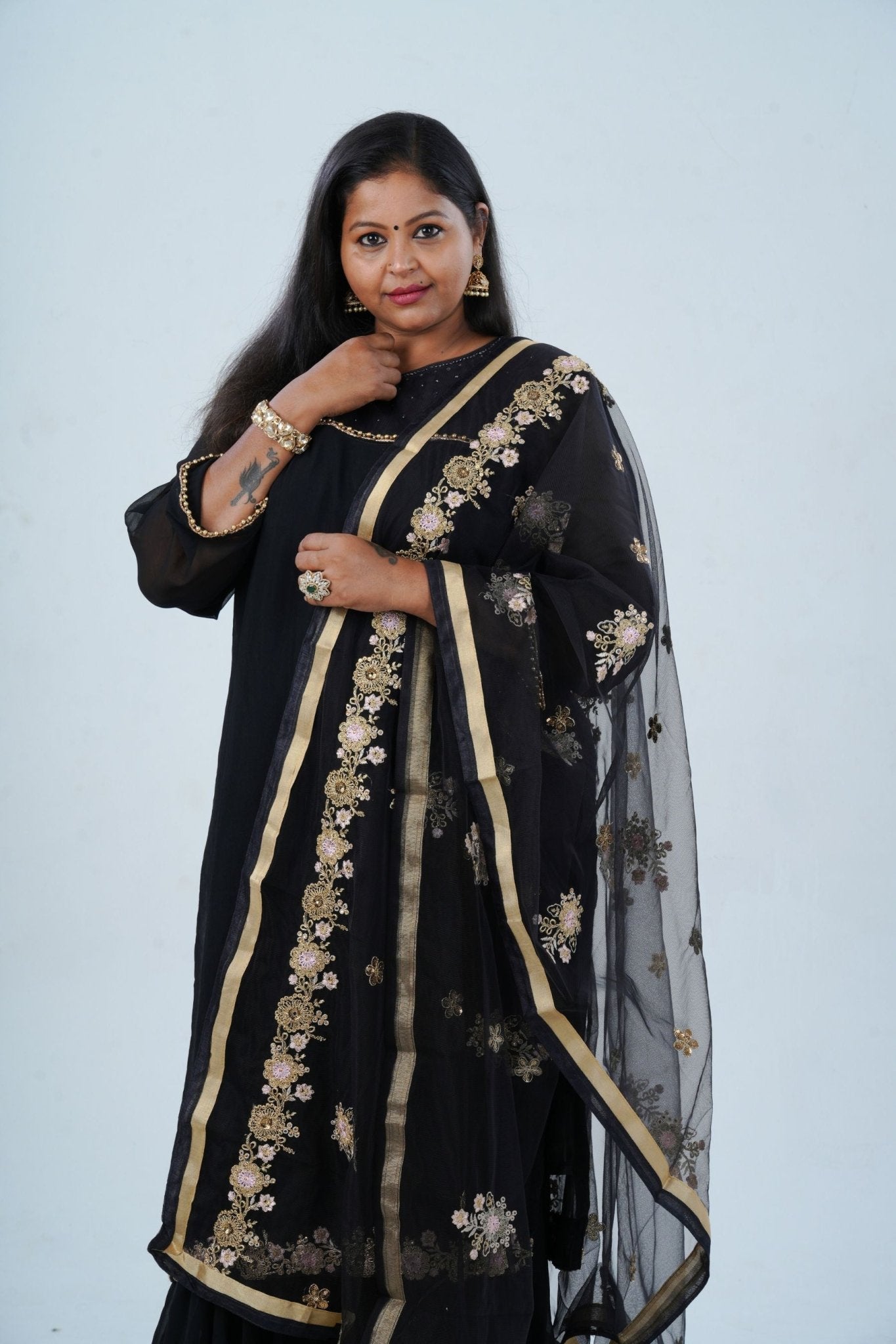 Luxurious Georgette Sharara Set - Embellished Kurti with Sequined Dupatta KURTI JCS Fashions