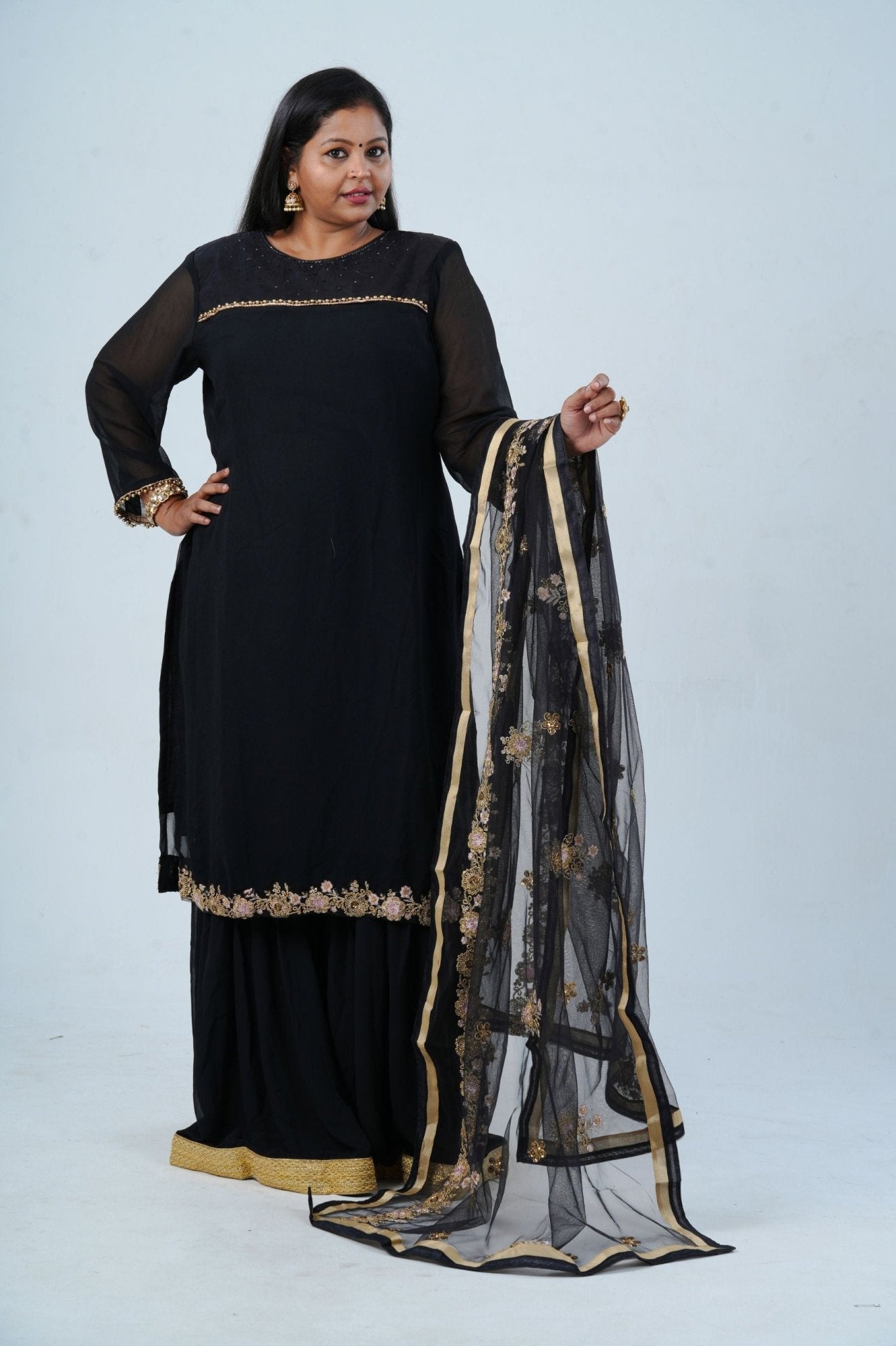 Luxurious Georgette Sharara Set - Embellished Kurti with Sequined Dupatta KURTI JCS Fashions