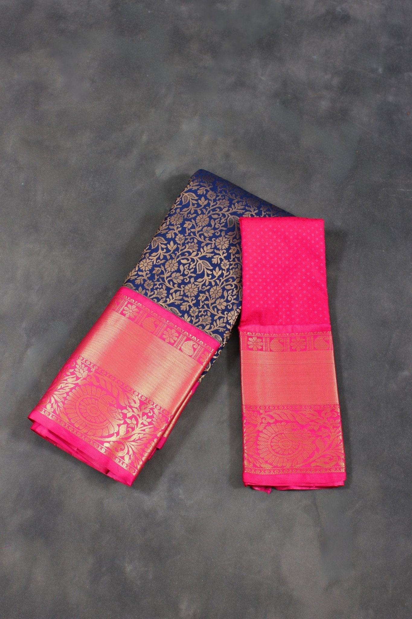 Luxurious Kanchipuram Silk Saree with Grand Pallu and Floral Design Saree JCS Fashions Blue 5.5 meters
