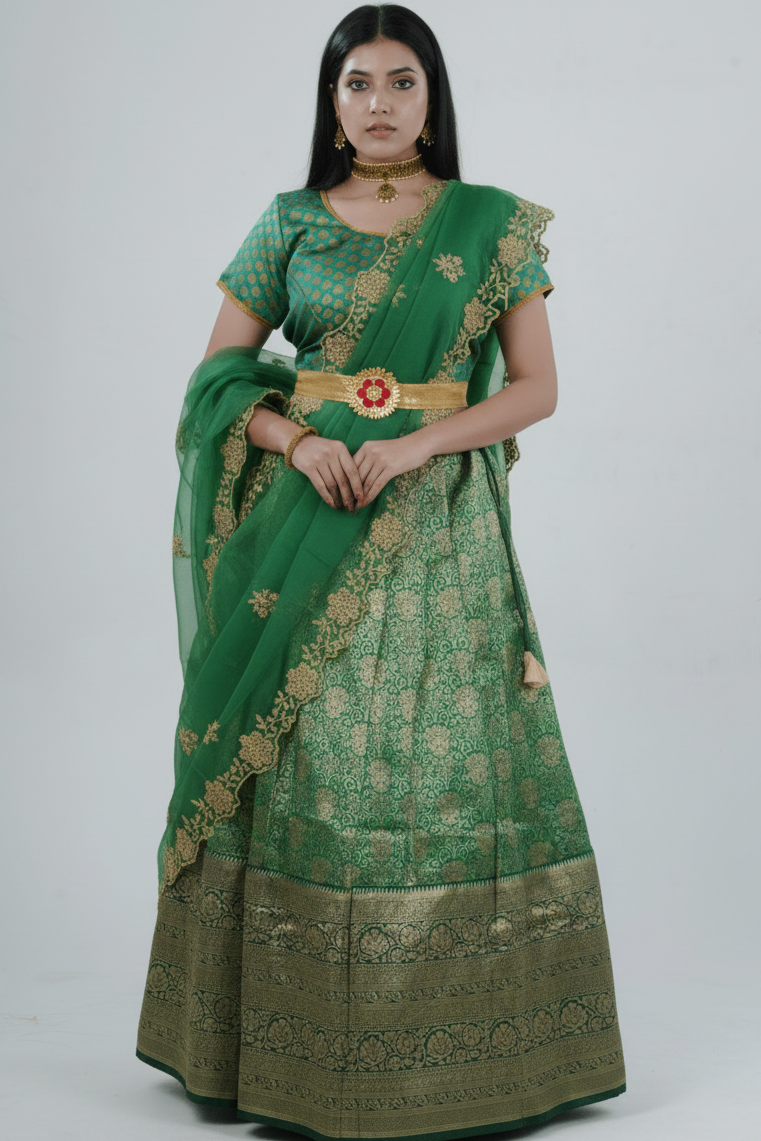 Luxurious Kanchipuram Silk Zari Lehenga Set with Detachable Hip Belt LEHENGA JCS Fashions