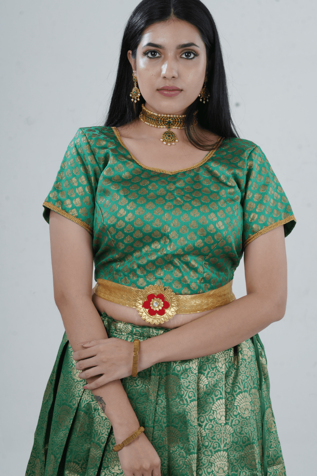 Luxurious Kanchipuram Silk Zari Lehenga Set with Detachable Hip Belt LEHENGA JCS Fashions