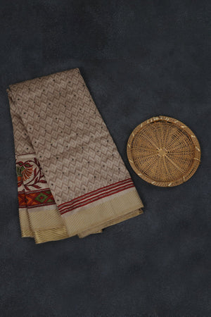 Beige Tusser Silk Saree with Crystal Beadwork - Style