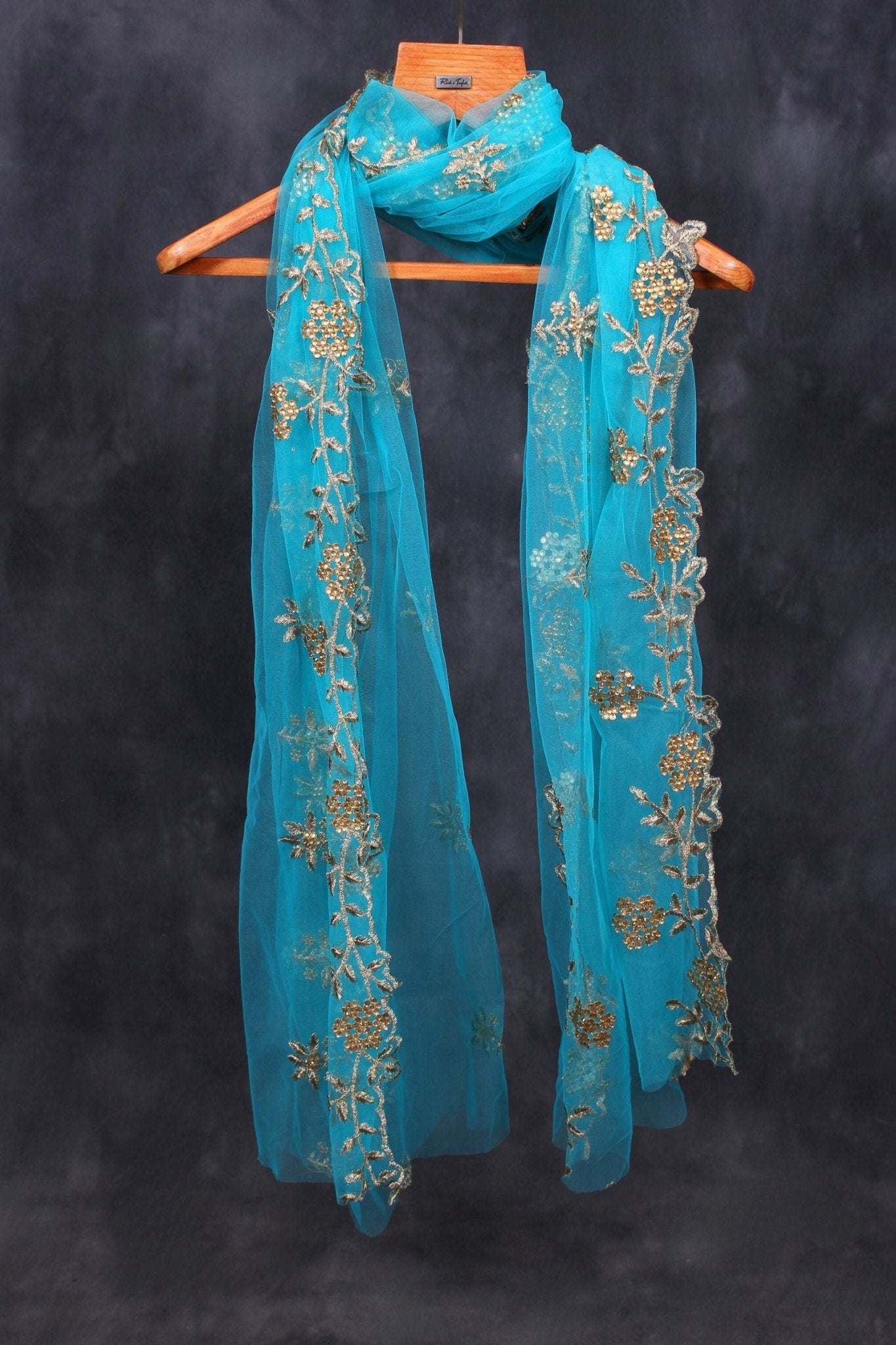 Luxury Hand-Sewn Beaded Cutwork Dupatta - Regal Fashion Elegance Dupatta JCS Fashions Blue Free size