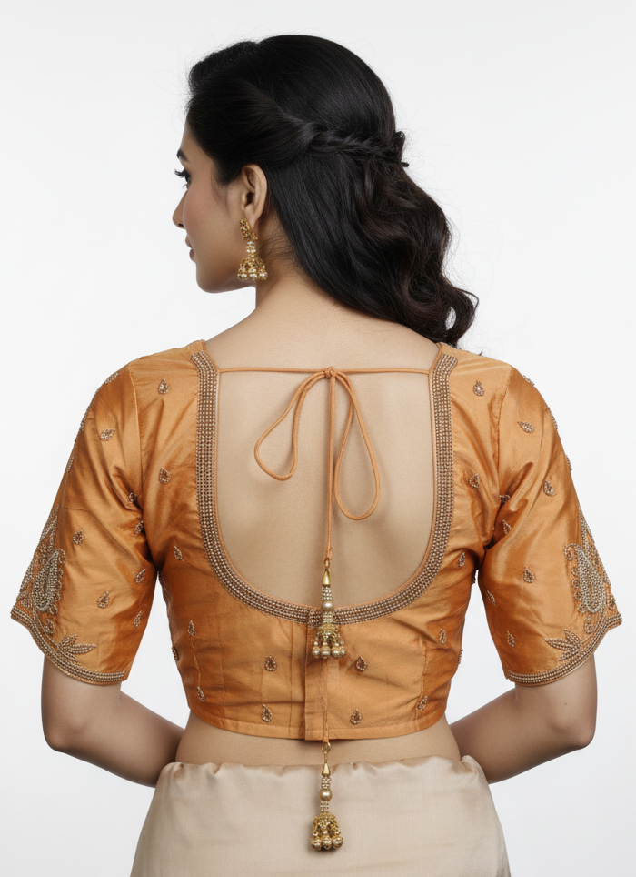 Yellow Maggam Work Blouse - Heavy Tassels, Bridal