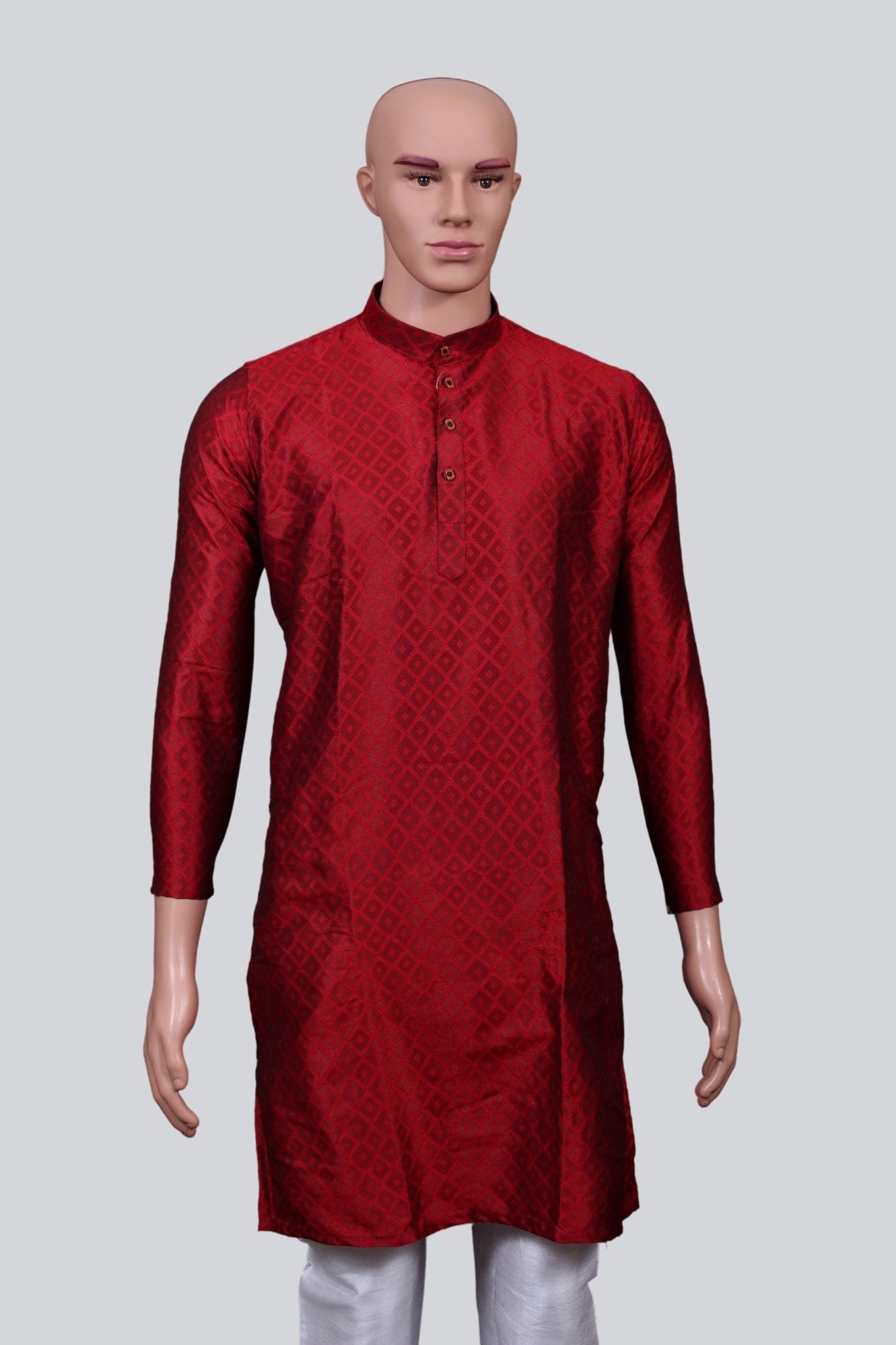 Men's Diamond Pattern Kurta: Ethnic Elegance Meets Modern Comfort Men JCS Fashions Maroon Medium (38)