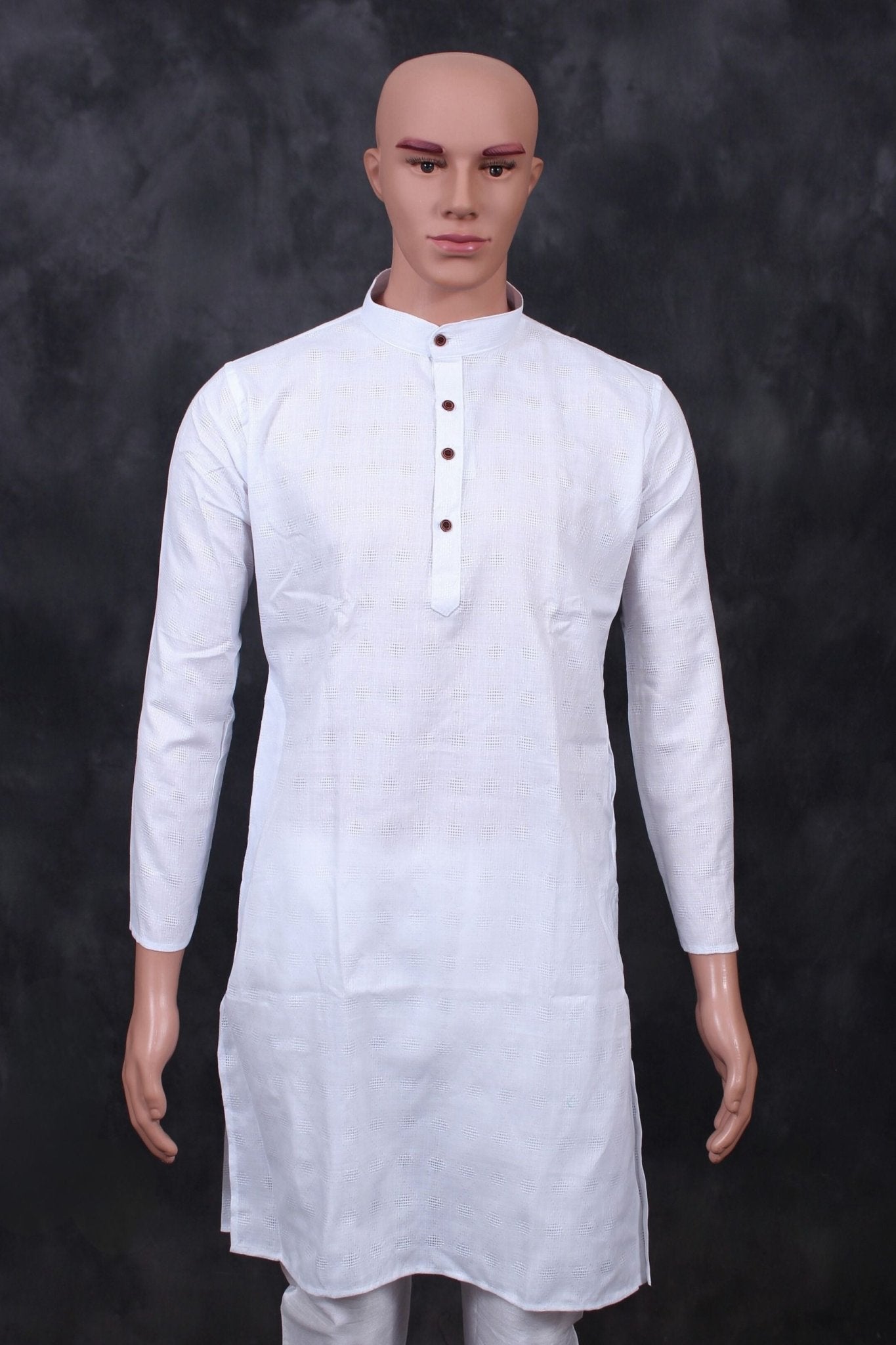 Men's Elegant Diamond Patterned 100% Cotton Kurta - JCS Fashions Men JCS Fashions White Large (40)