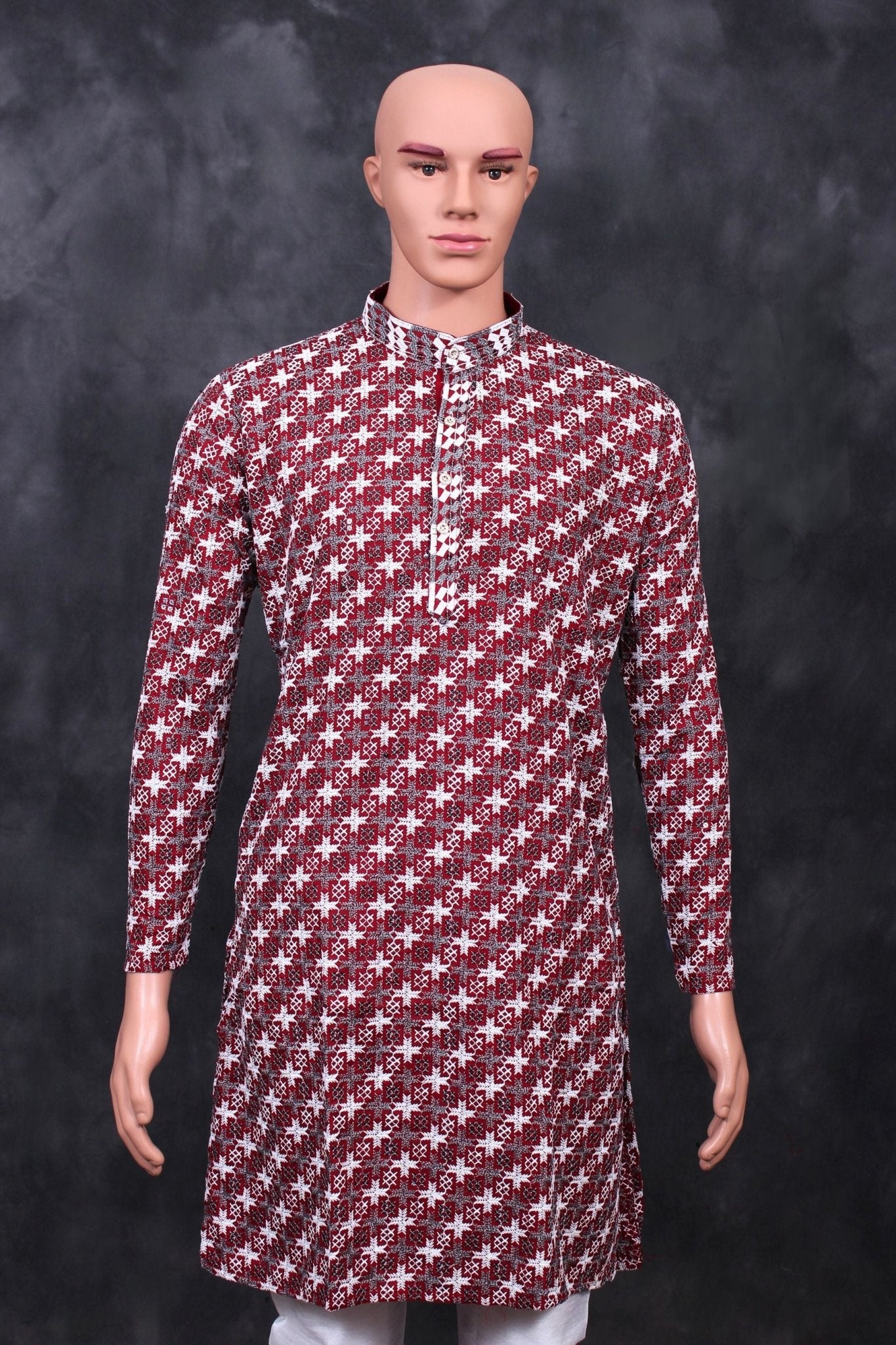 Men's Elegant Embroidered Kurta with Unique Zebra Pattern Design Men JCS Fashions Red Medium (38)