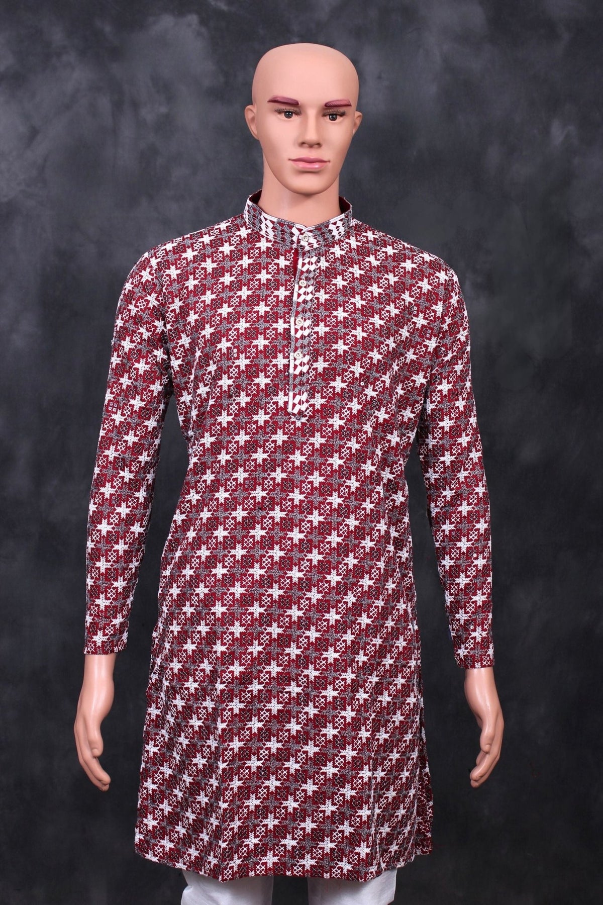 Men's Elegant Embroidered Kurta with Unique Zebra Pattern Design Men JCS Fashions Red Medium (38)
