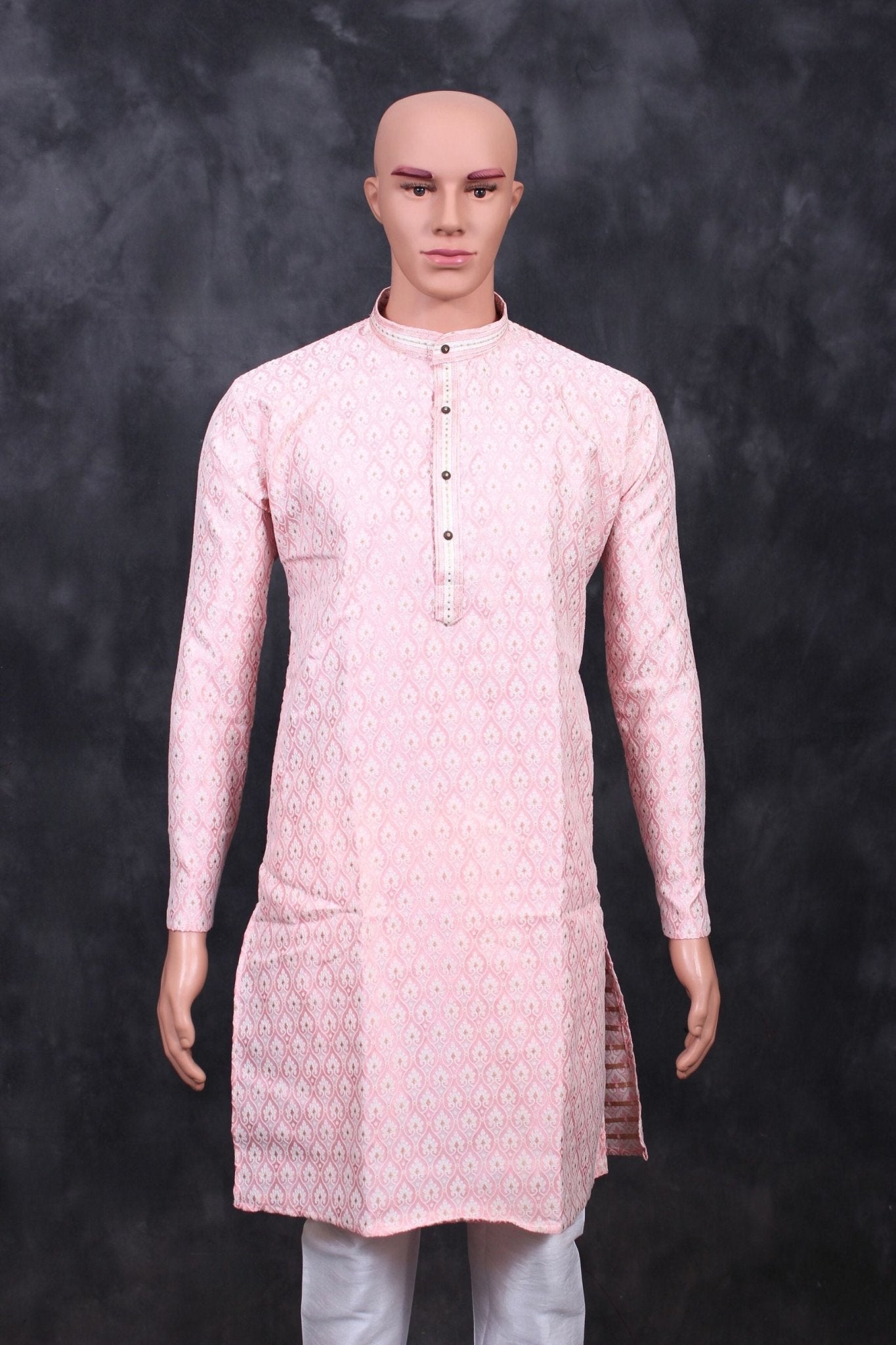 Men's Exquisite White Jacquard Kurta: Traditional Elegance Meets Comfort Men JCS Fashions Pastel Pink Large (40)
