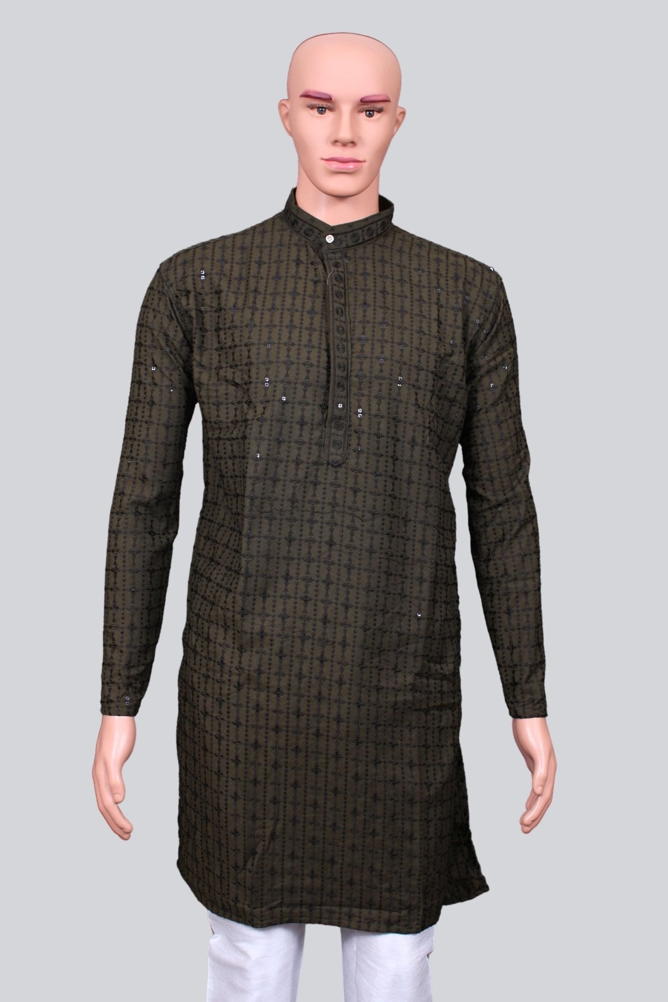 Men's Lakhnavi Embroidery Kurta - Traditional Indian Craftsmanship Men JCS Fashions Dark Green Small (36)