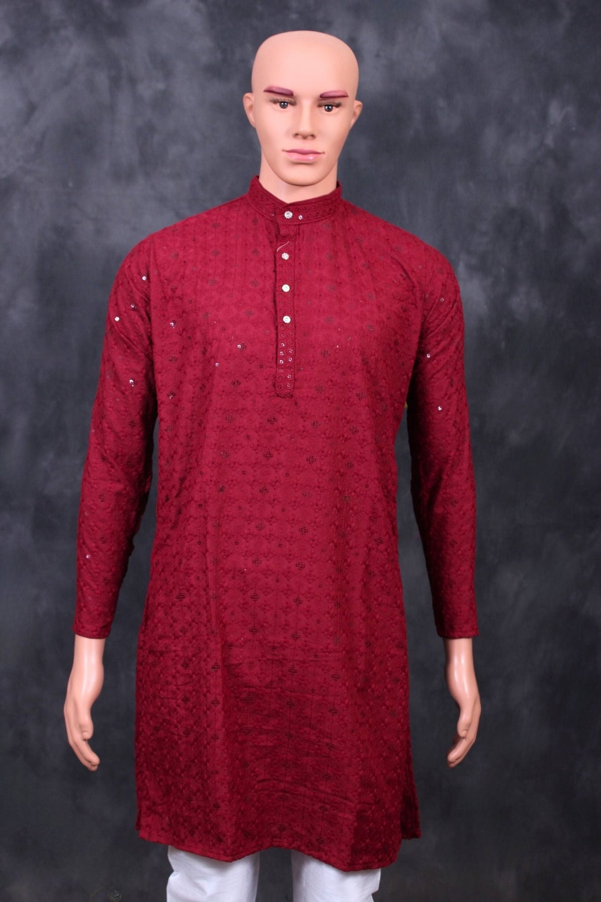 Men's Lakhnavi Kurta - Handcrafted Ethnic Elegance from JCSFashions Men JCS Fashions Maroon Large (40)