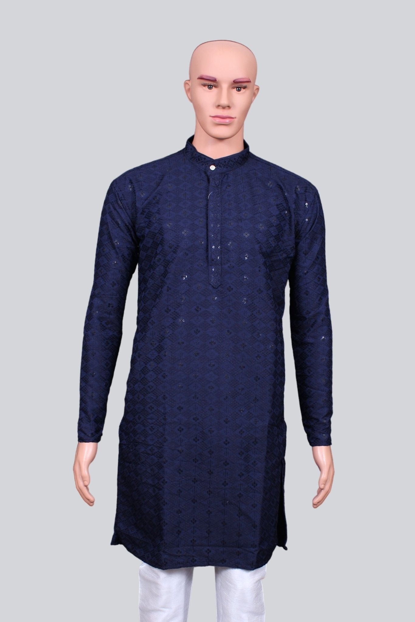 Men's Lakhnavi Kurta - Premium Comfort Embroidered Ethnic Wear Men JCS Fashions Navy Blue Small (36)