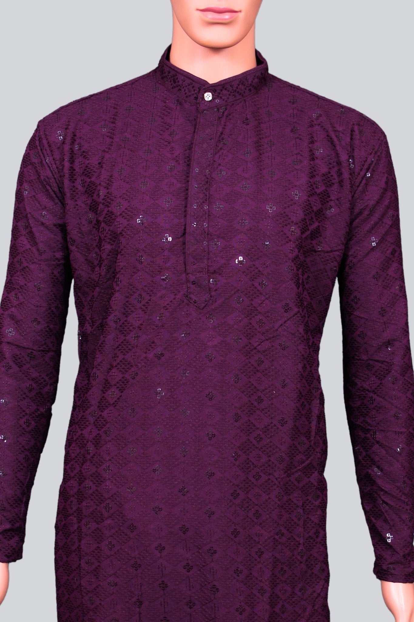 Men's Lakhnavi Kurta: Traditional Resham Embroidery & Sequin Detailing Men JCS Fashions