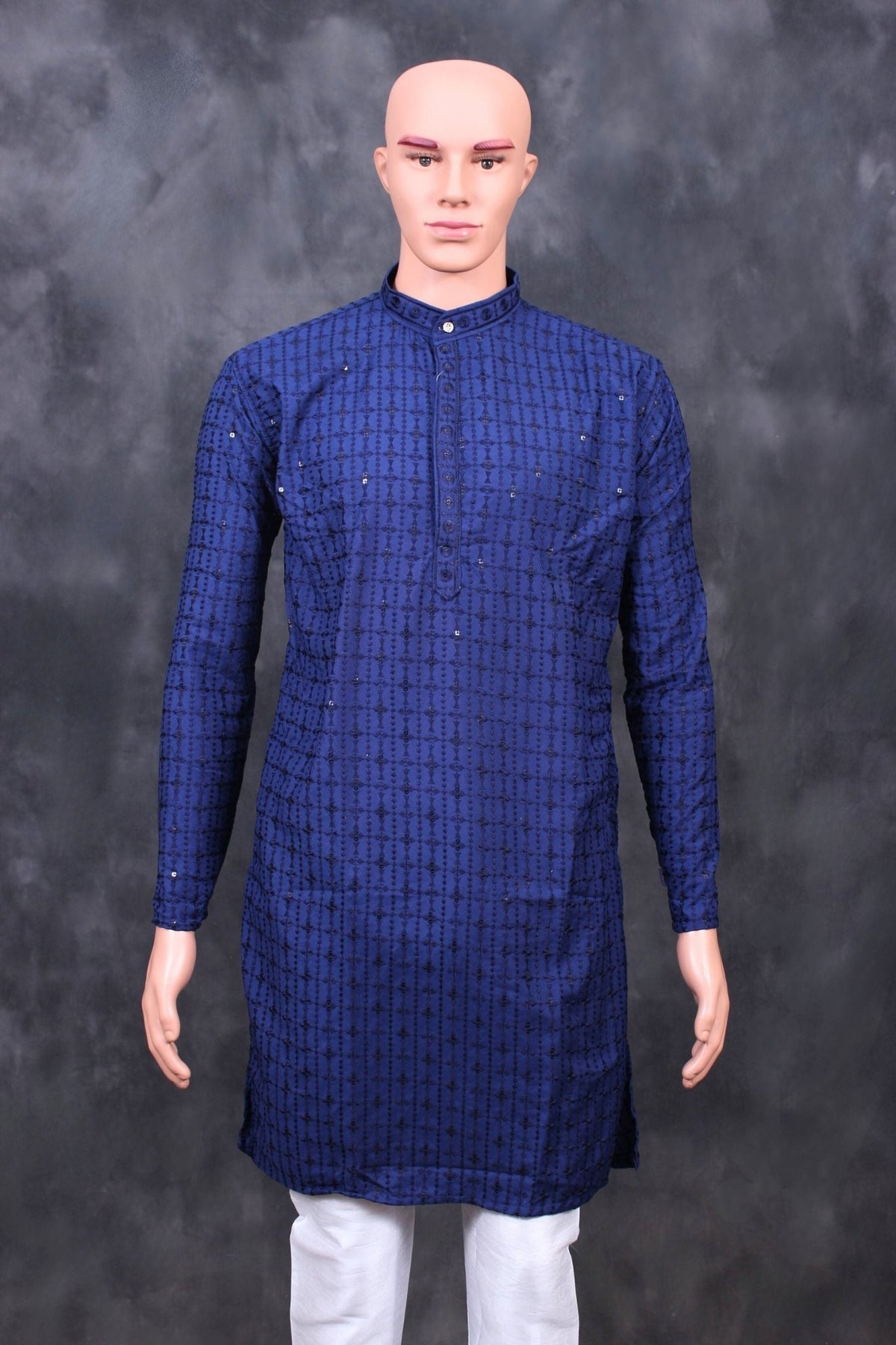 Men's Lakhnavi Kurta with Resham Embroidery - Authentic Ethnic Elegance Men JCS Fashions Navy Blue Small (36)