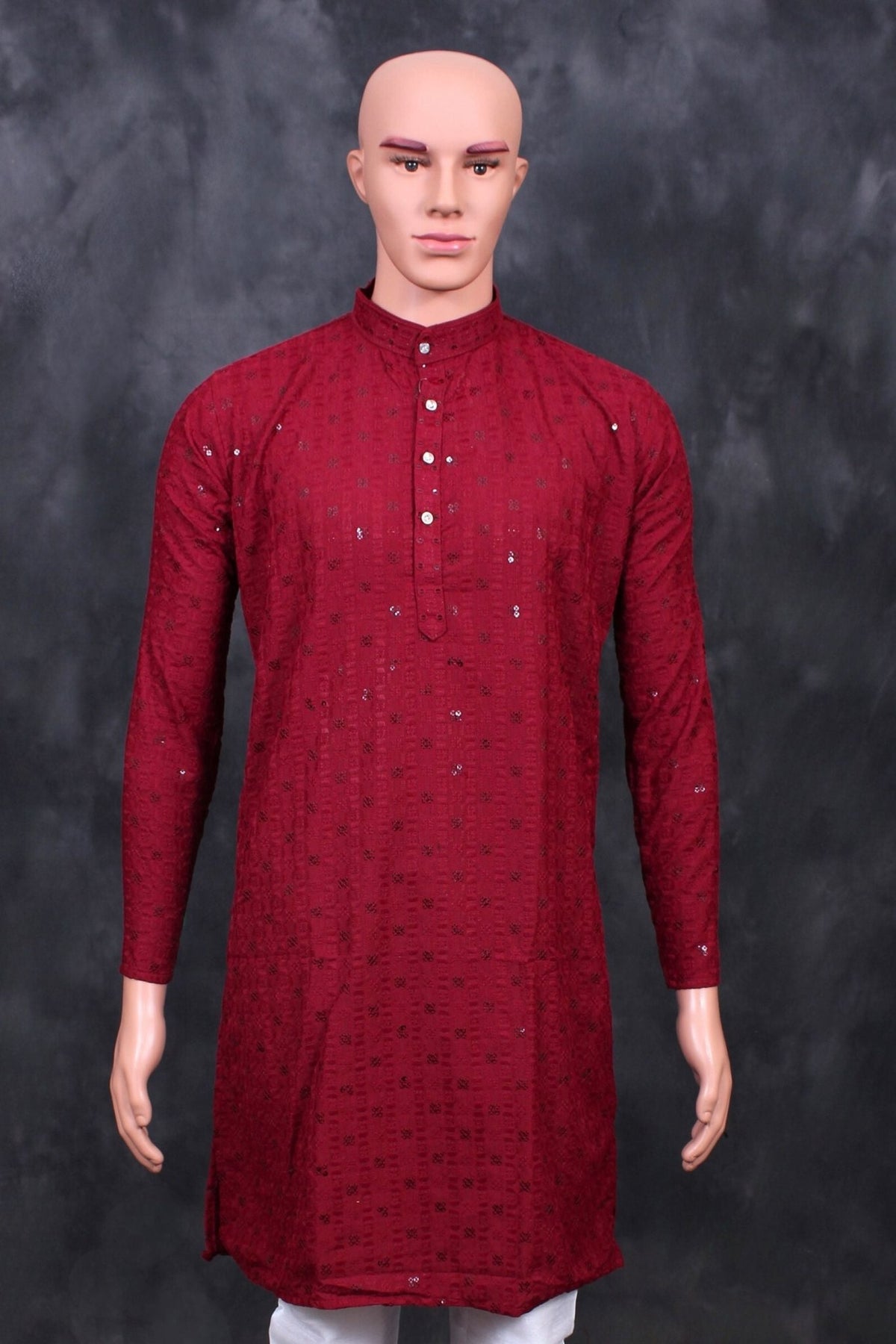 Men's Lakhnavi Kurta with Resham Embroidery from JCSFashions Men JCS Fashions Maroon Large (40)