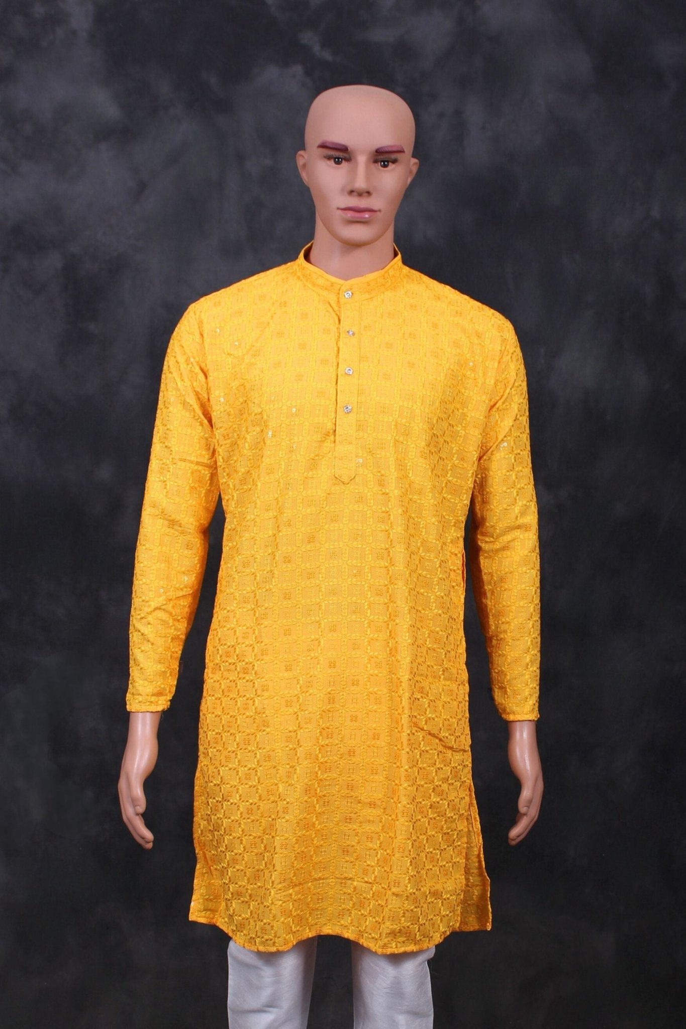 Men's Luxurious Lakhnavi Kurta - Elegant, Handcrafted Ethnic Ensemble Men JCS Fashions Yellow Small (36)