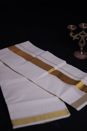 Cream Men's Kerala Cotton Angavastram with Zari Lines