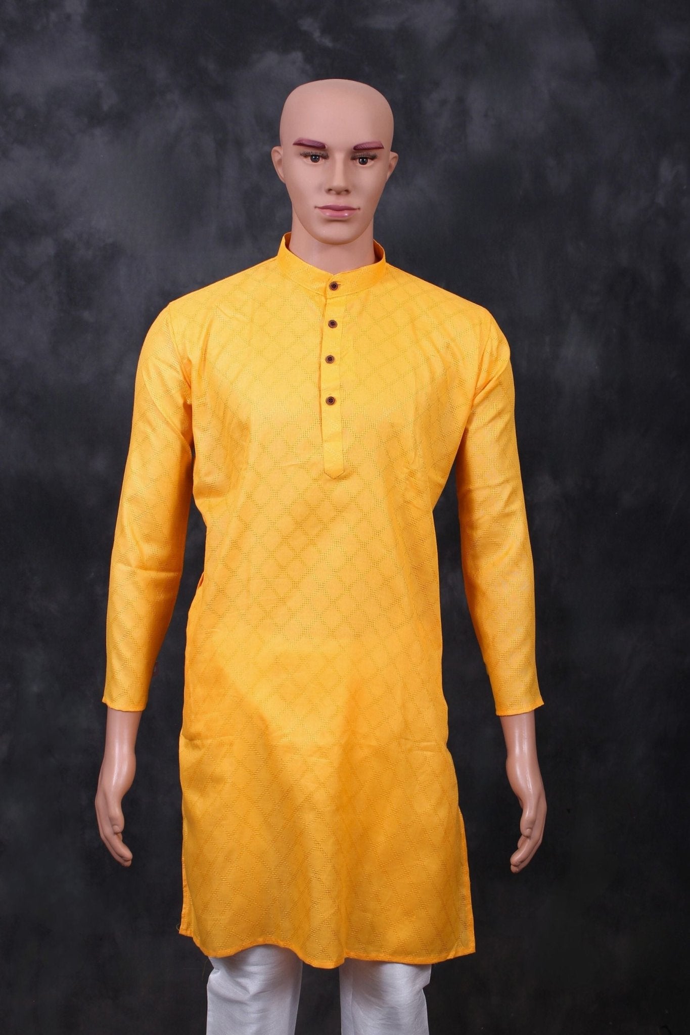 Men's Premium Cotton Kurta with Unique Diamond Pattern by JCSFashions Men JCS Fashions Yellow Large (40)