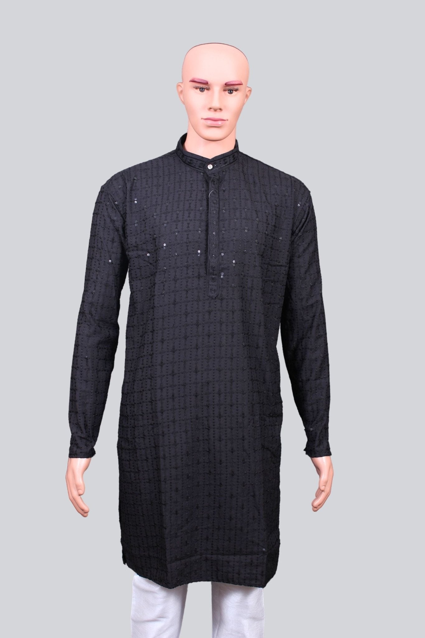Men's Premium Lakhnavi Kurta-Traditional Embroidery & Sequence Work Men JCS Fashions Black Small (36)